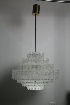 Doria Chandelier Brass / Metal Frame, Tube Glass, 1960s