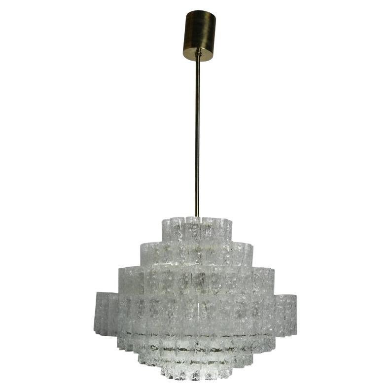 Lampadario Doria Struttura in ottone/metallo, vetro tubolare, anni '60 in vendita