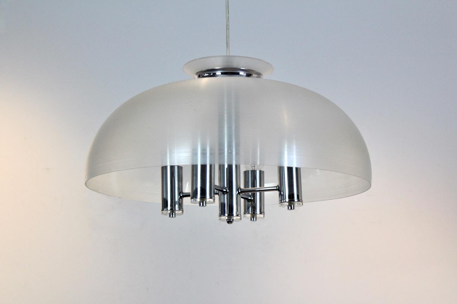 Doria Chrome and Lucite Dome Pendant, 2 Pieces Available For Sale 4
