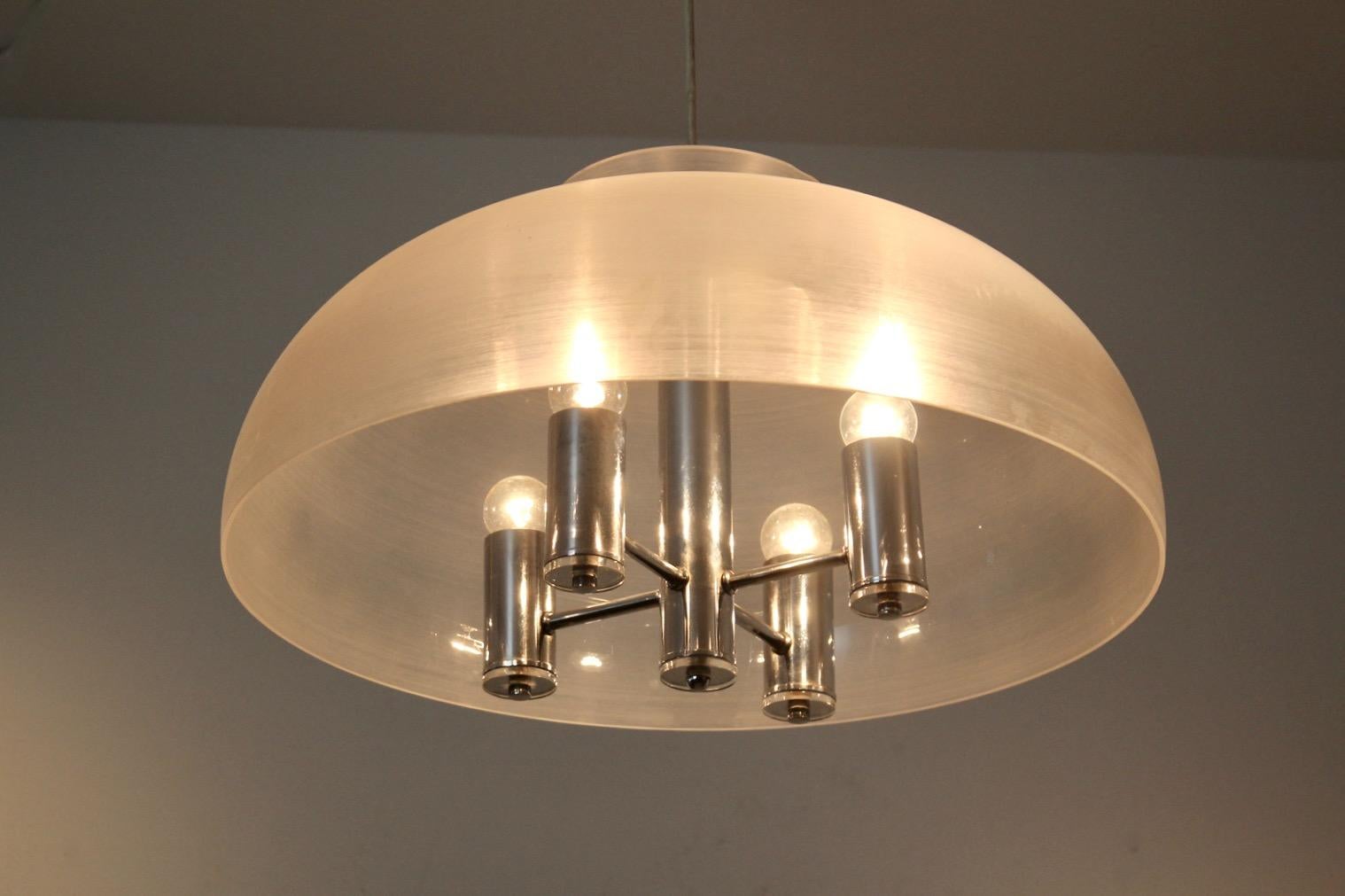 Doria Chrome and Lucite Dome Pendant, 2 Pieces Available In Good Condition For Sale In Voorburg, NL