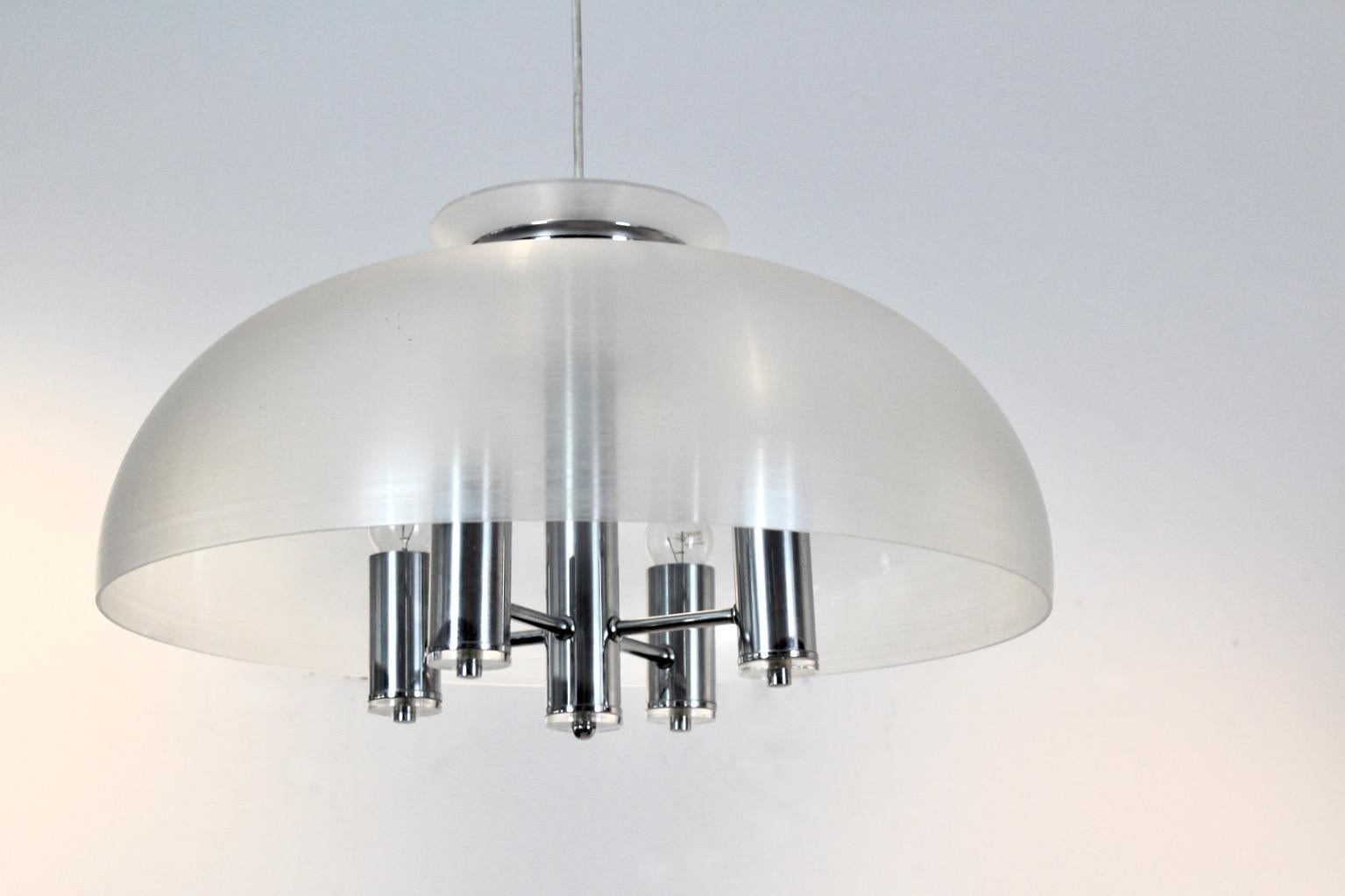 20th Century Doria Chrome and Lucite Dome Pendant, 2 Pieces Available For Sale