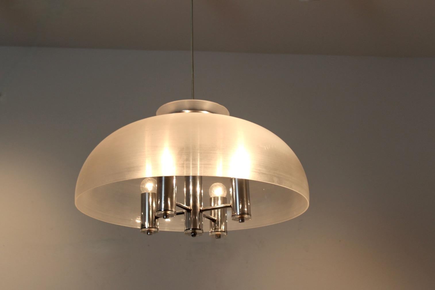 Doria Chrome and Lucite Dome Pendant, 2 Pieces Available For Sale 1