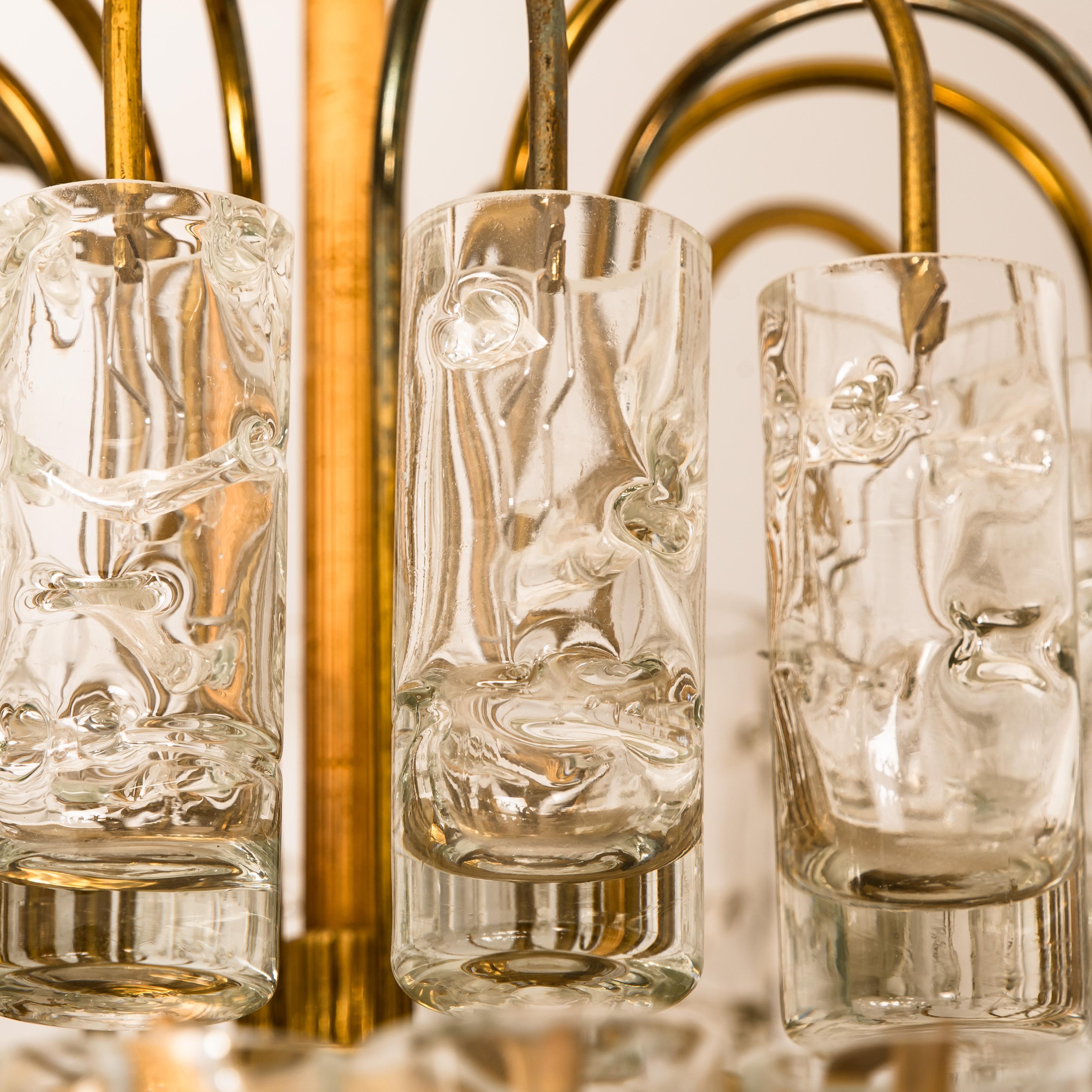 Mid-Century Modern Doria Five-Tiers Blown Glass and Brass Chandelier, 1960 For Sale