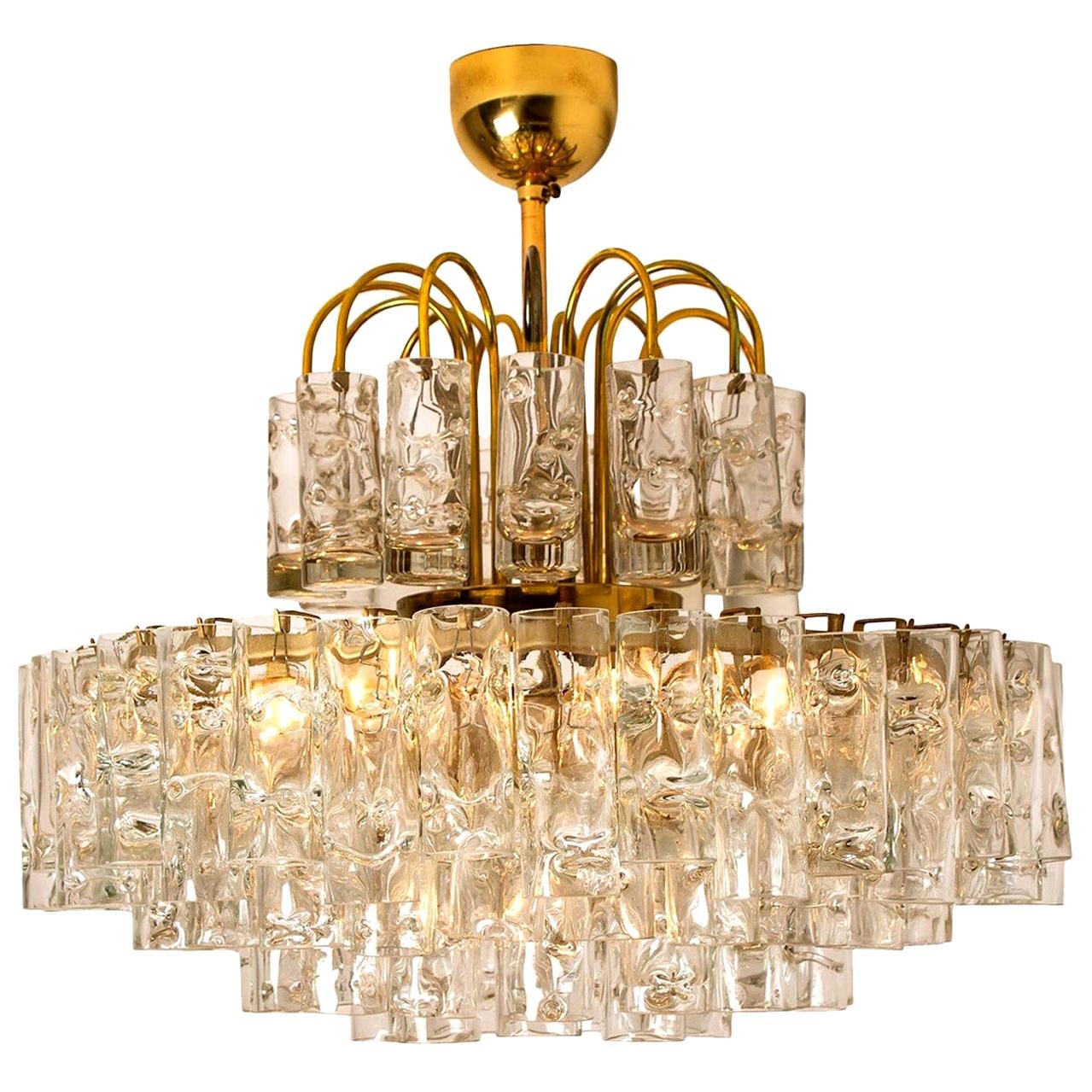 Doria Five-Tiers Blown Glass and Brass Chandelier, 1960 For Sale