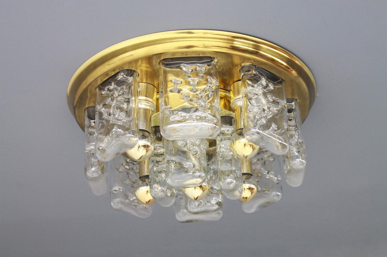 Doria Flush Mount Chandelier in Brass and Glass, 1960s For Sale 5