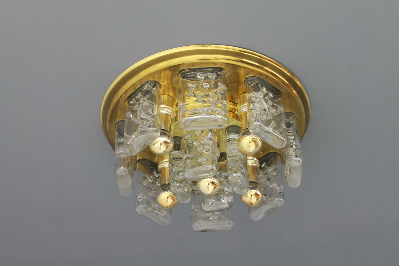 Doria flush mount chandelier in brass and glass, 1960s.

Good condition.