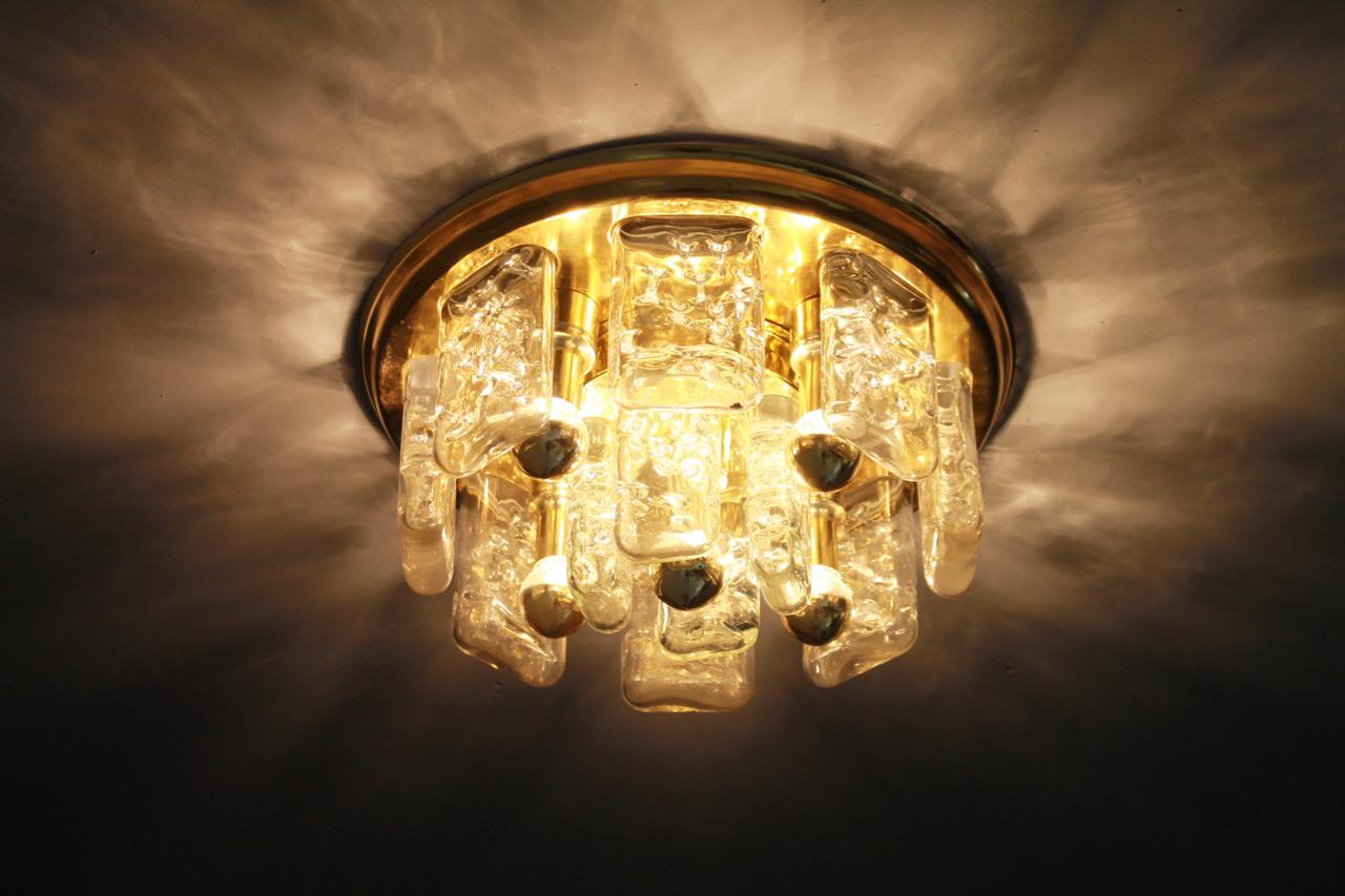 Mid-20th Century Doria Flush Mount Chandelier in Brass and Glass, 1960s For Sale