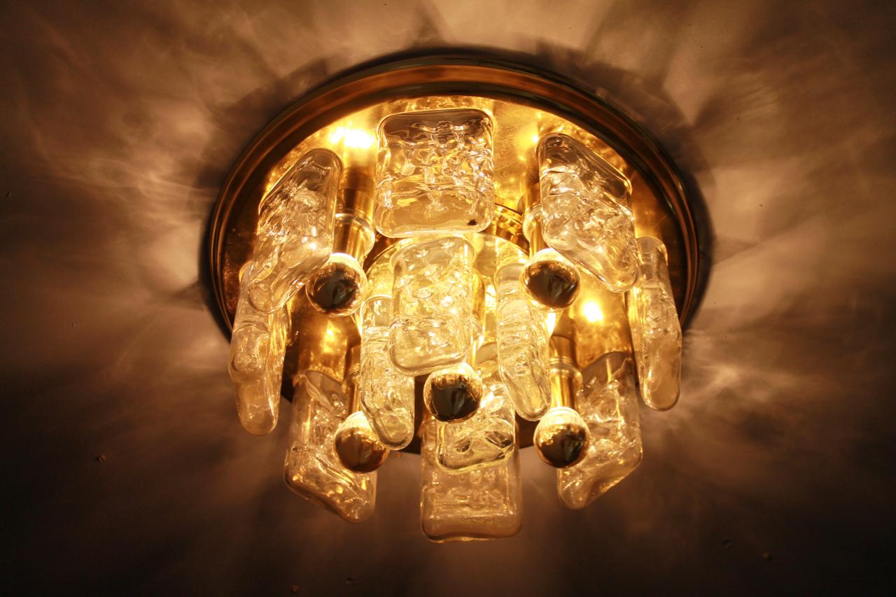 Doria Flush Mount Chandelier in Brass and Glass, 1960s For Sale 1