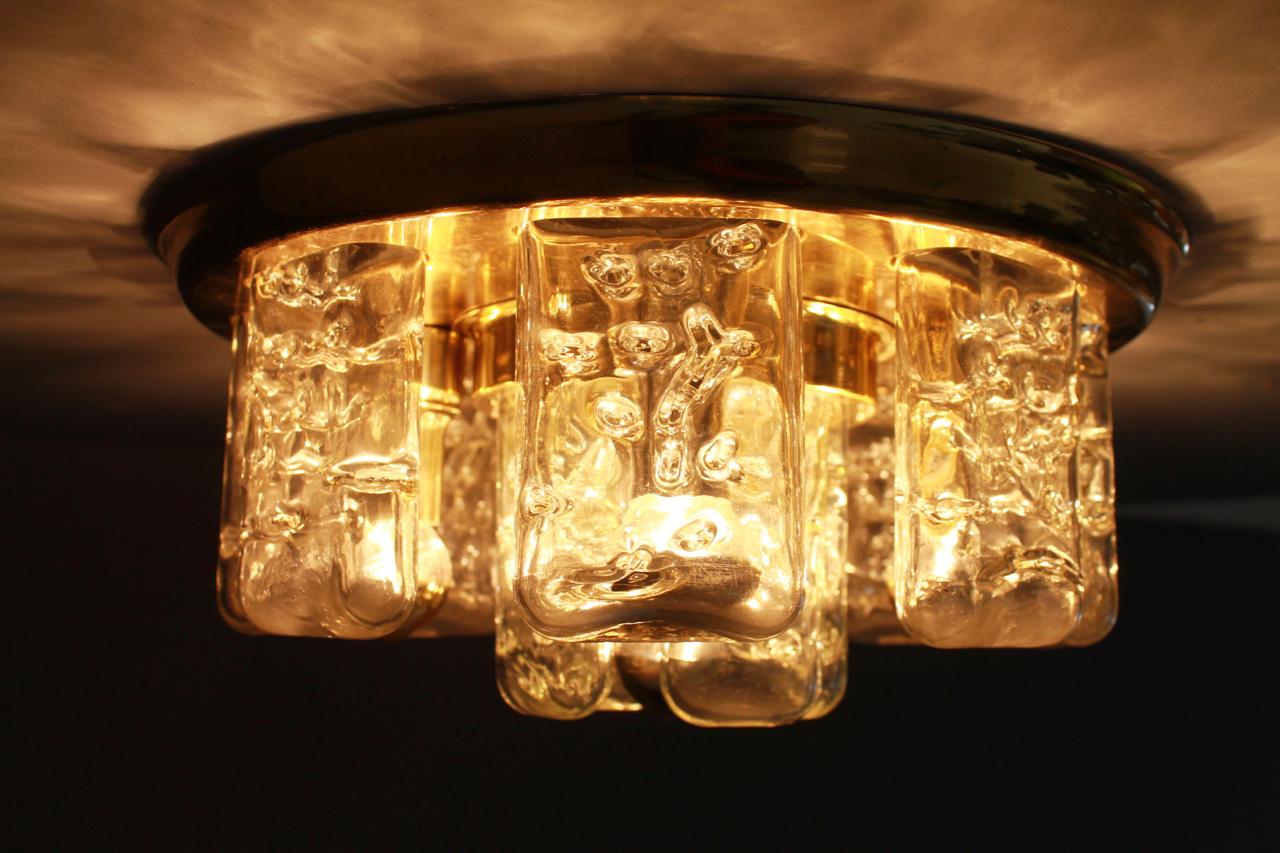 Doria Flush Mount Chandelier in Brass and Glass, 1960s For Sale 2