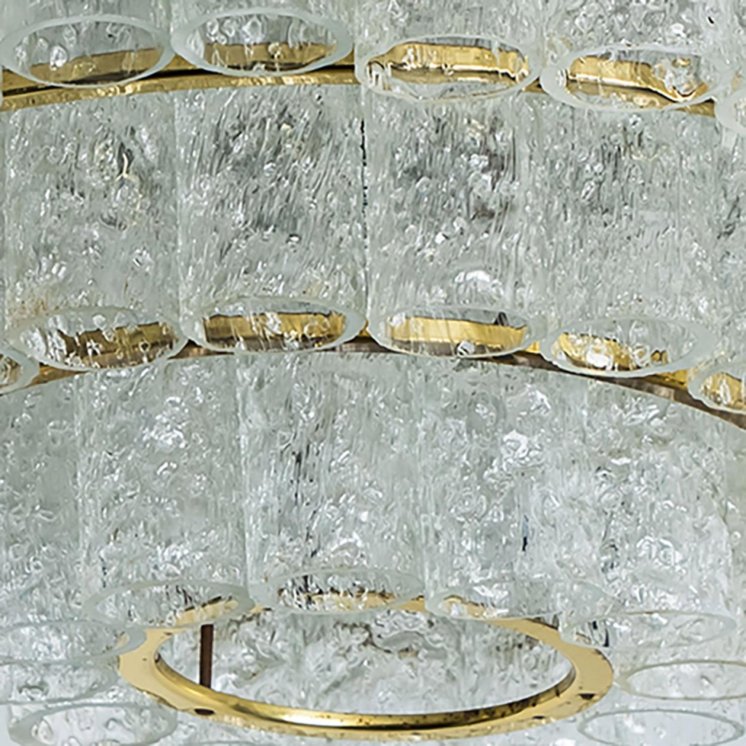 Mid-Century Modern Doria glass and brass chandelier, Germany 1960s For Sale