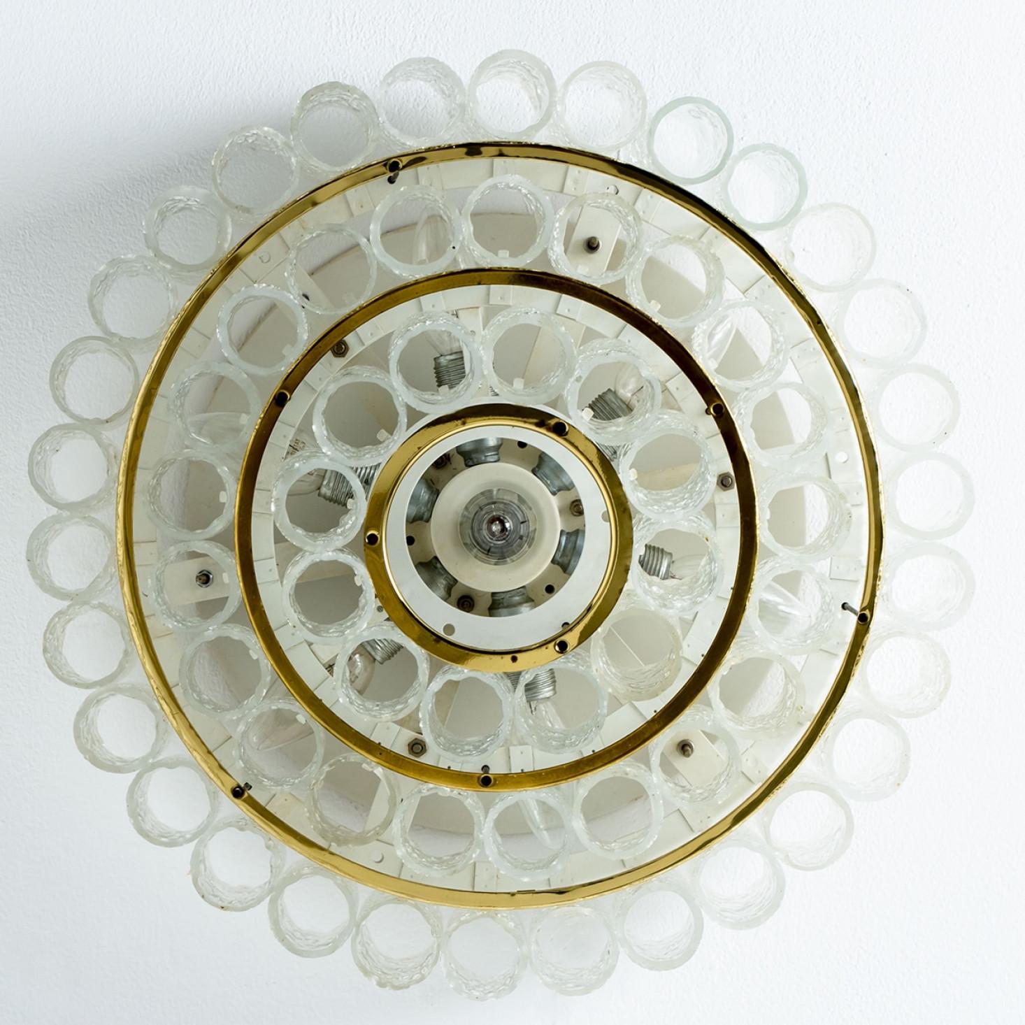 Doria glass and brass chandelier, Germany 1960s In Good Condition For Sale In Rijssen, NL