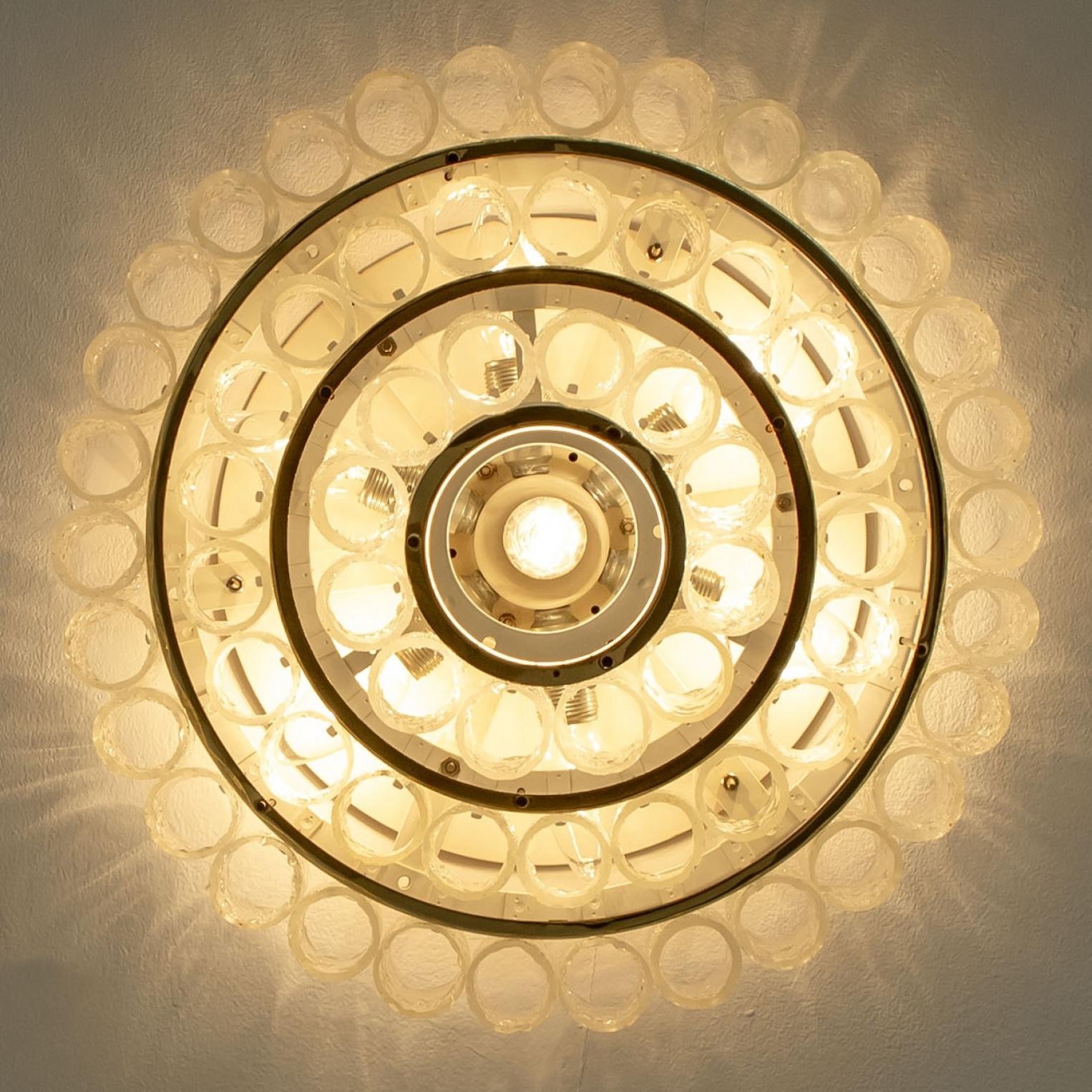 Brass Doria glass and brass chandelier, Germany 1960s For Sale
