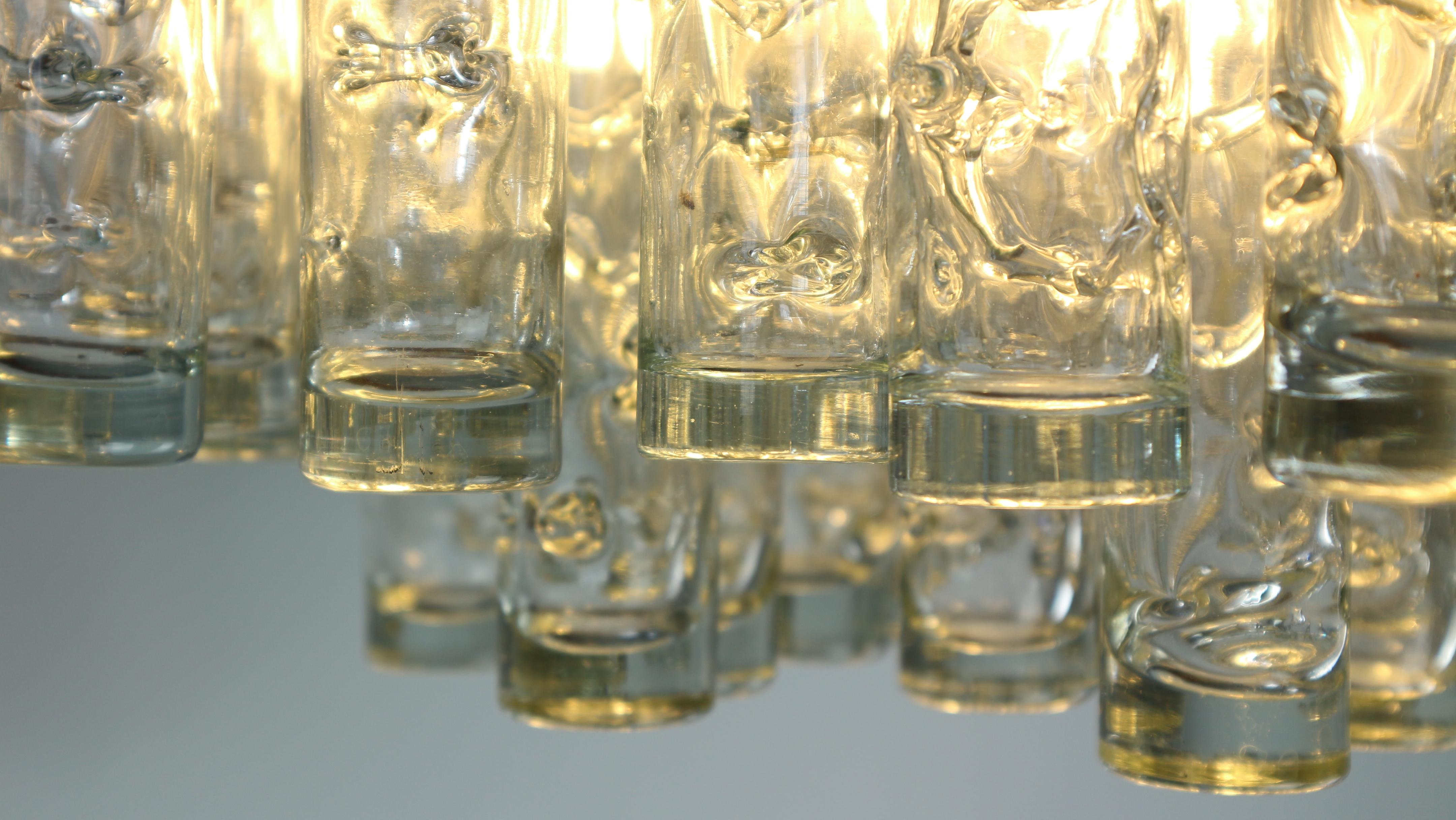 Doria Glass and Brass Flush Mount Tube Chandelier, 1960s In Good Condition In The Hague, NL