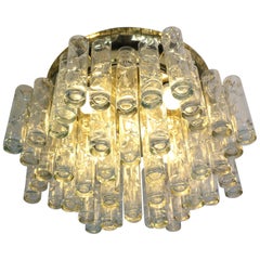 Antique Doria Glass and Brass Flush Mount Tube Chandelier, 1960s