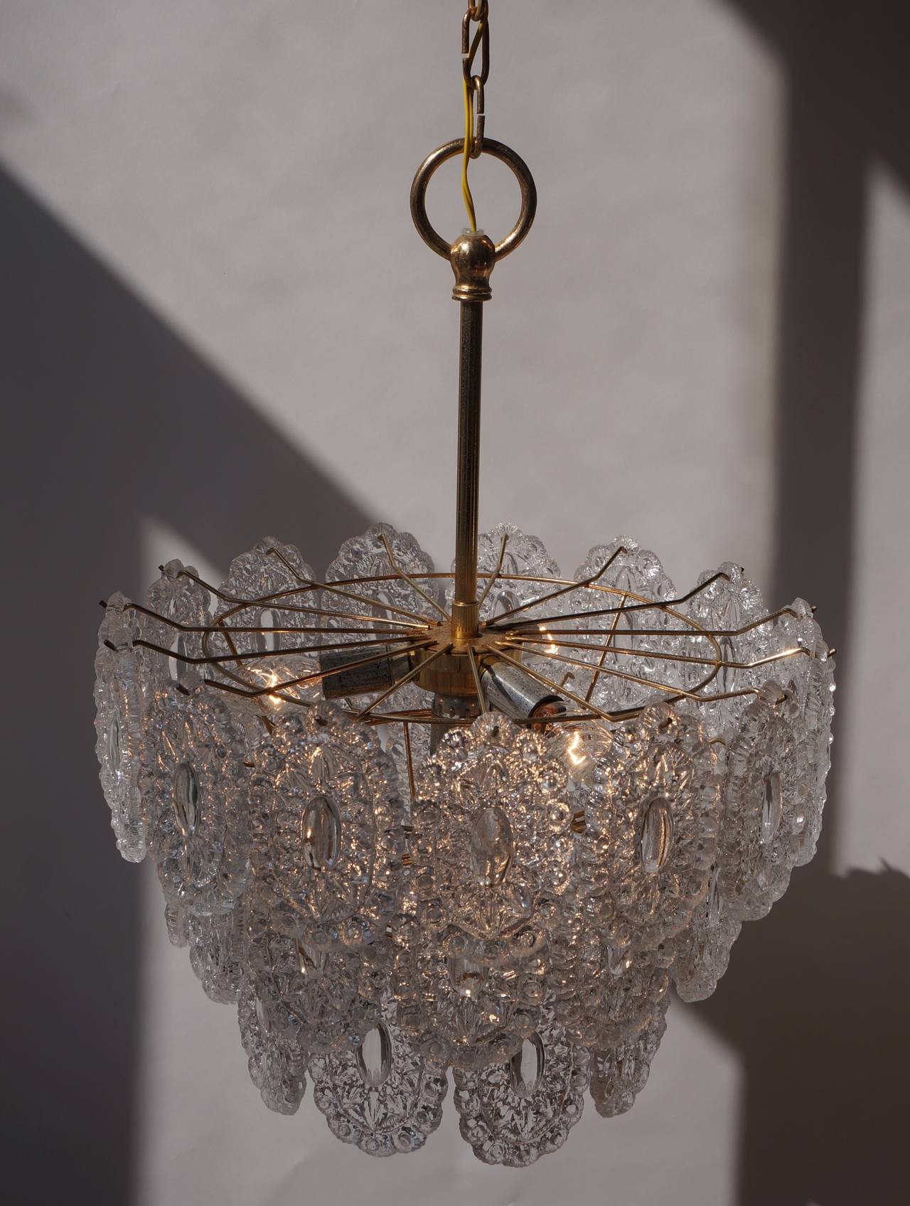 Brass Two Doria Glass Chandeliers