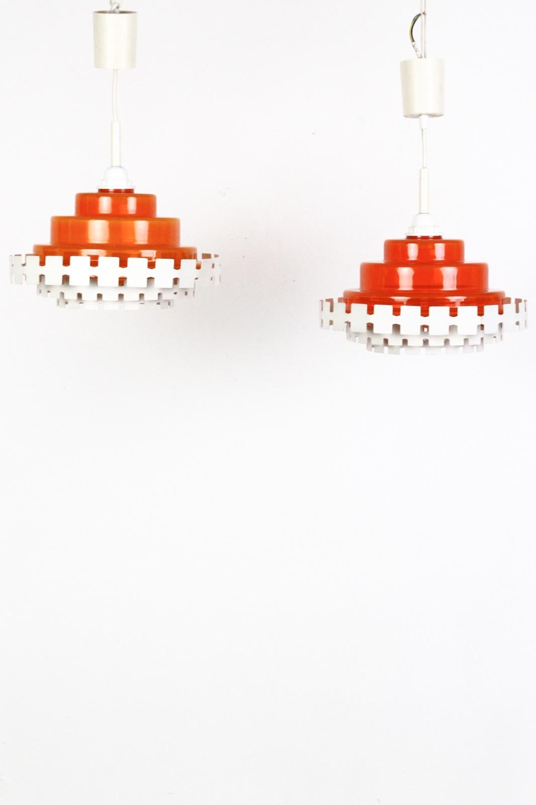 Mid-Century Modern Doria Glass Pendants with Metal Shades, 1970s For Sale