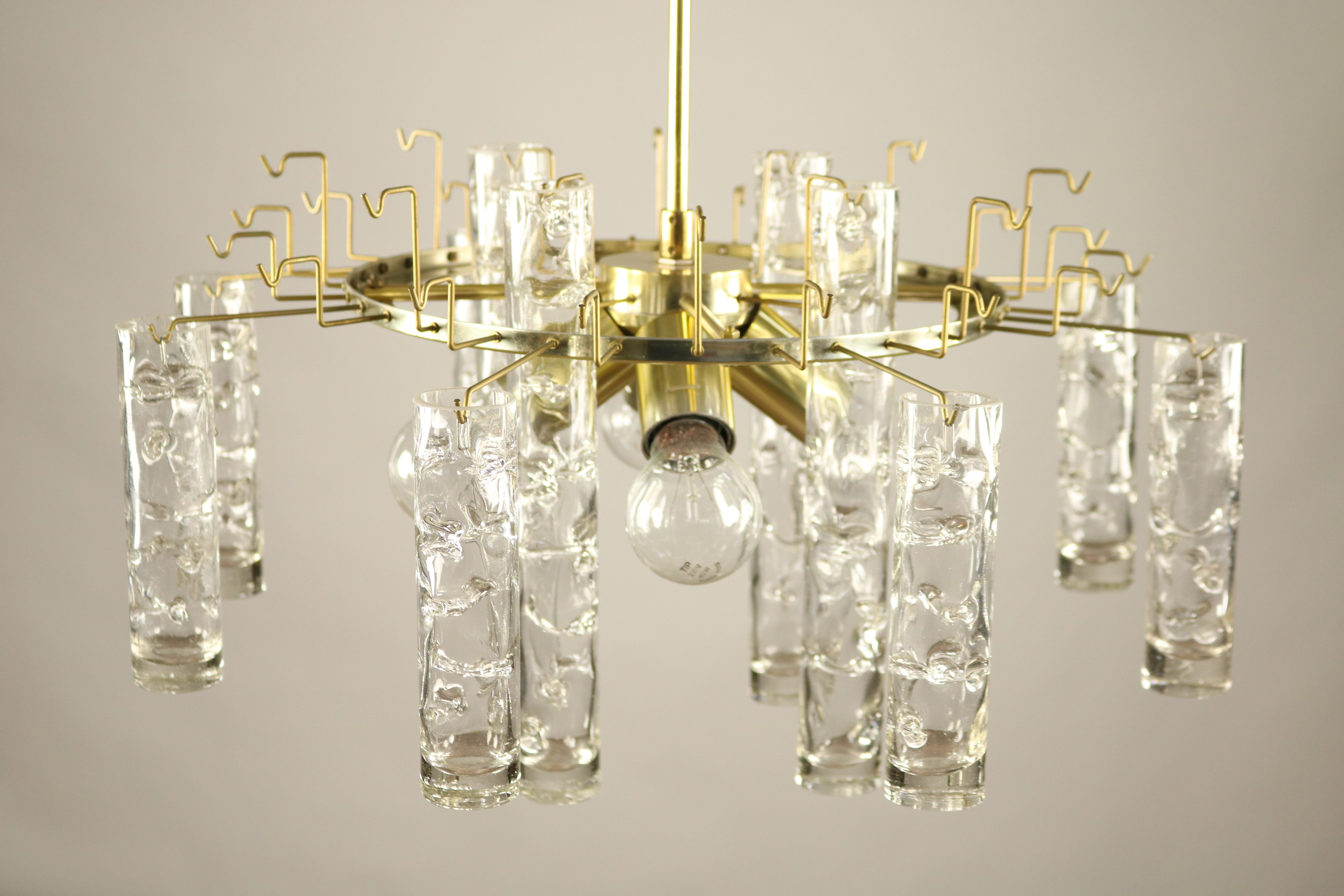 Doria Glass Tube Chandelier Pendant Lamp, 1960s, Mid-Century Modern 5