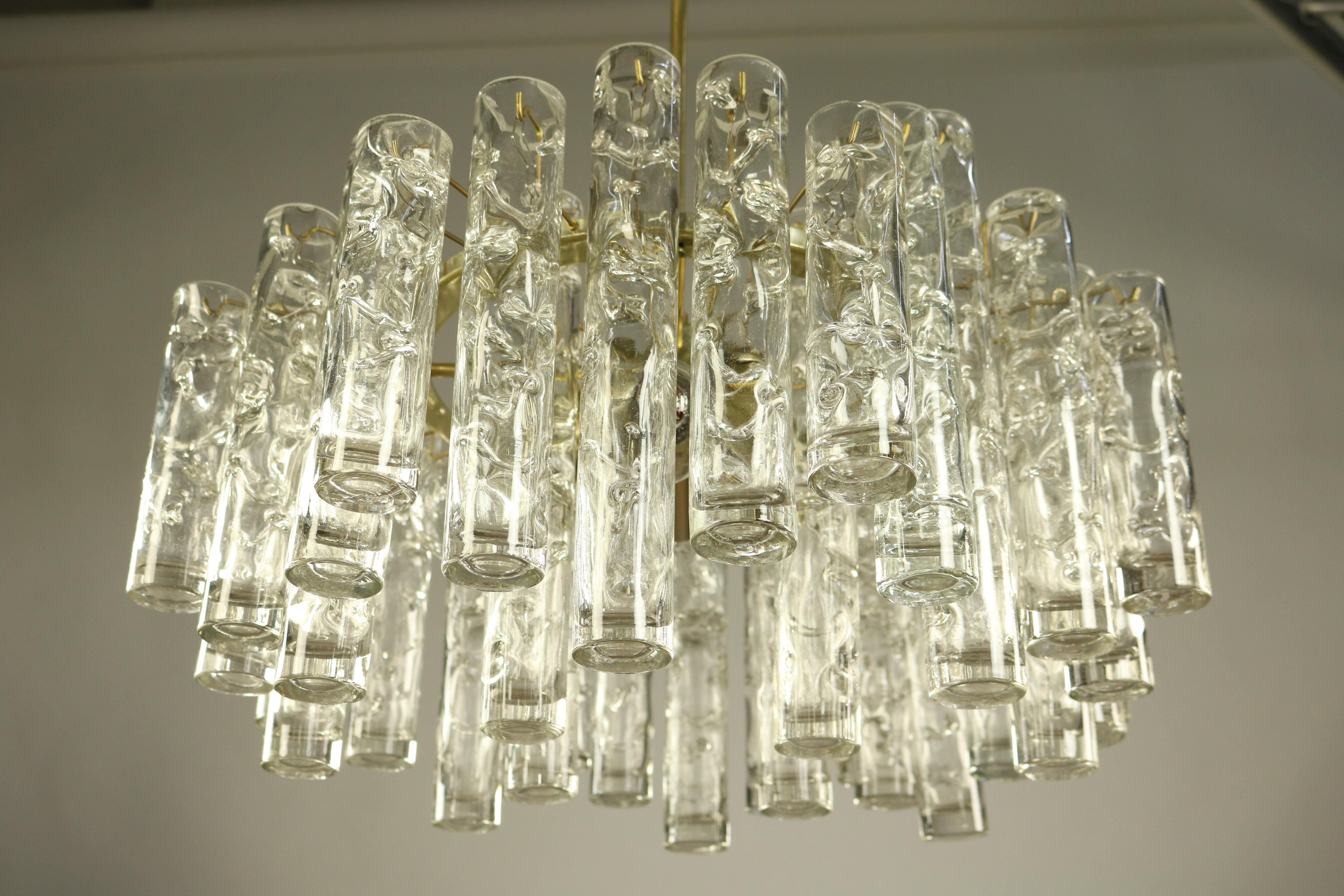 German Doria Glass Tube Chandelier Pendant Lamp, 1960s, Mid-Century Modern