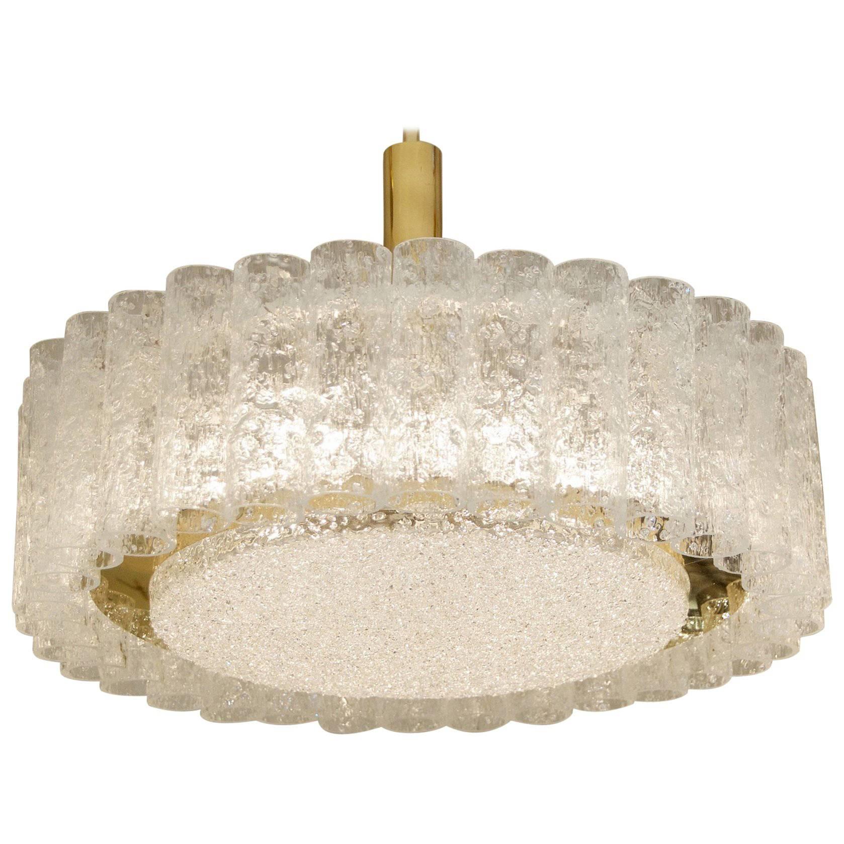 Doria Glass Tube Chandelier with Brass Surround (Two Available)