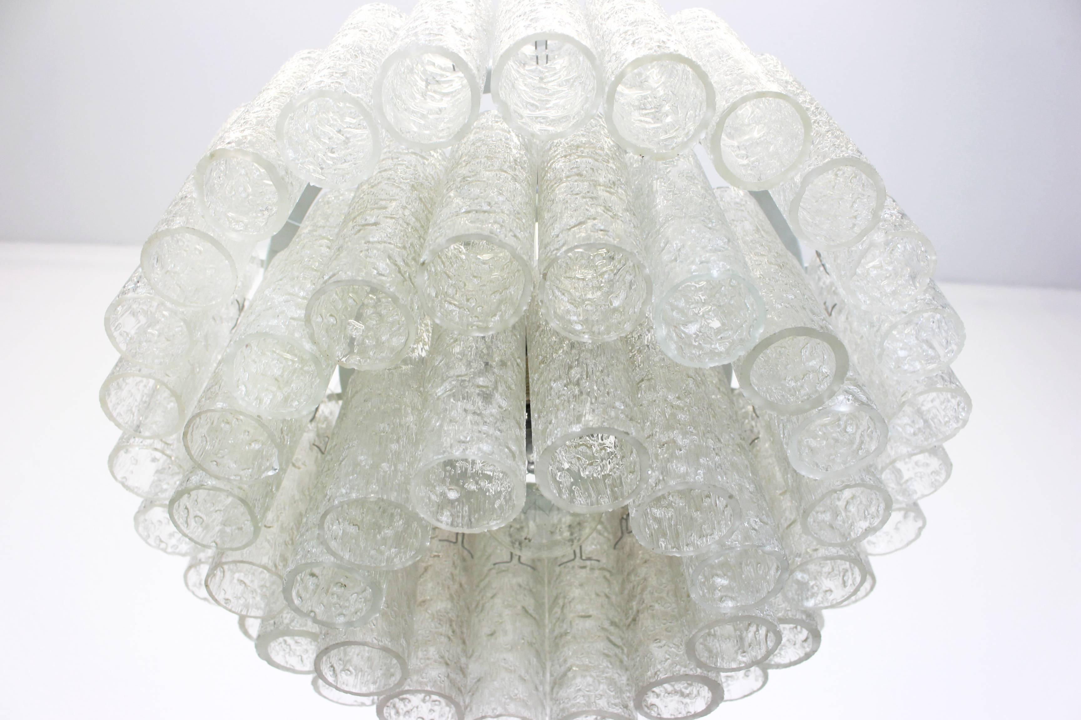 Doria Ice Glass Tubes Chandelier, Germany, 1960s In Good Condition For Sale In Aachen, NRW