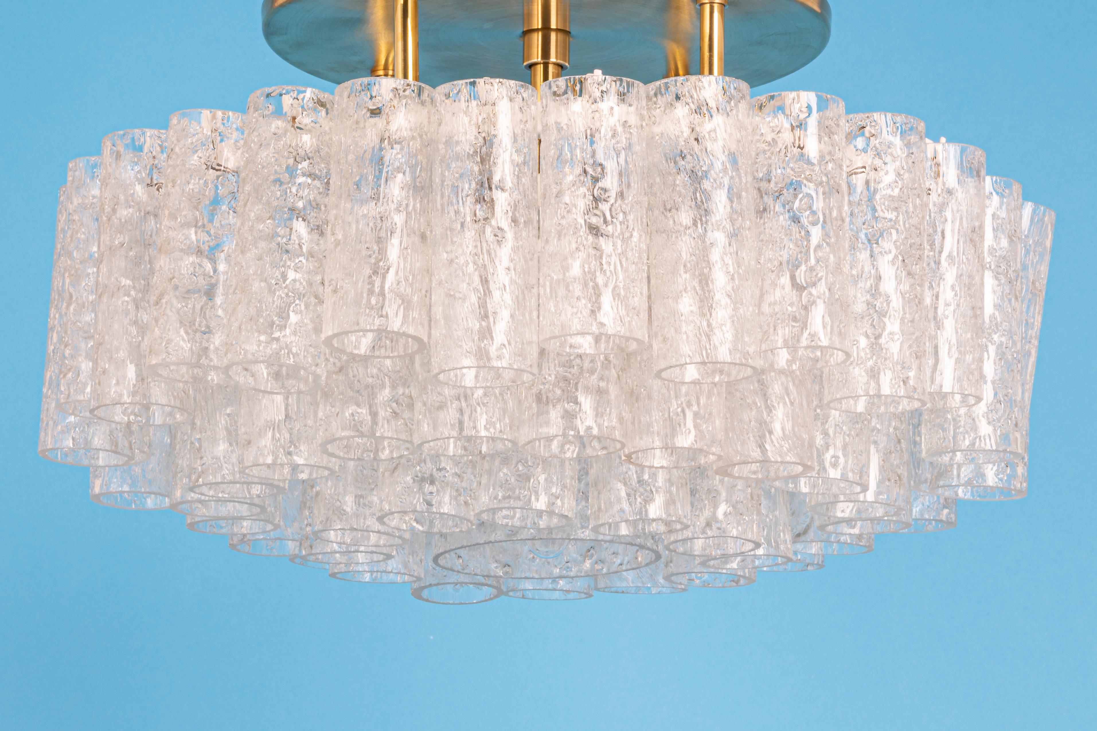 Mid-20th Century Doria Ice Glass Tubes Chandelier, Germany, 1960s For Sale