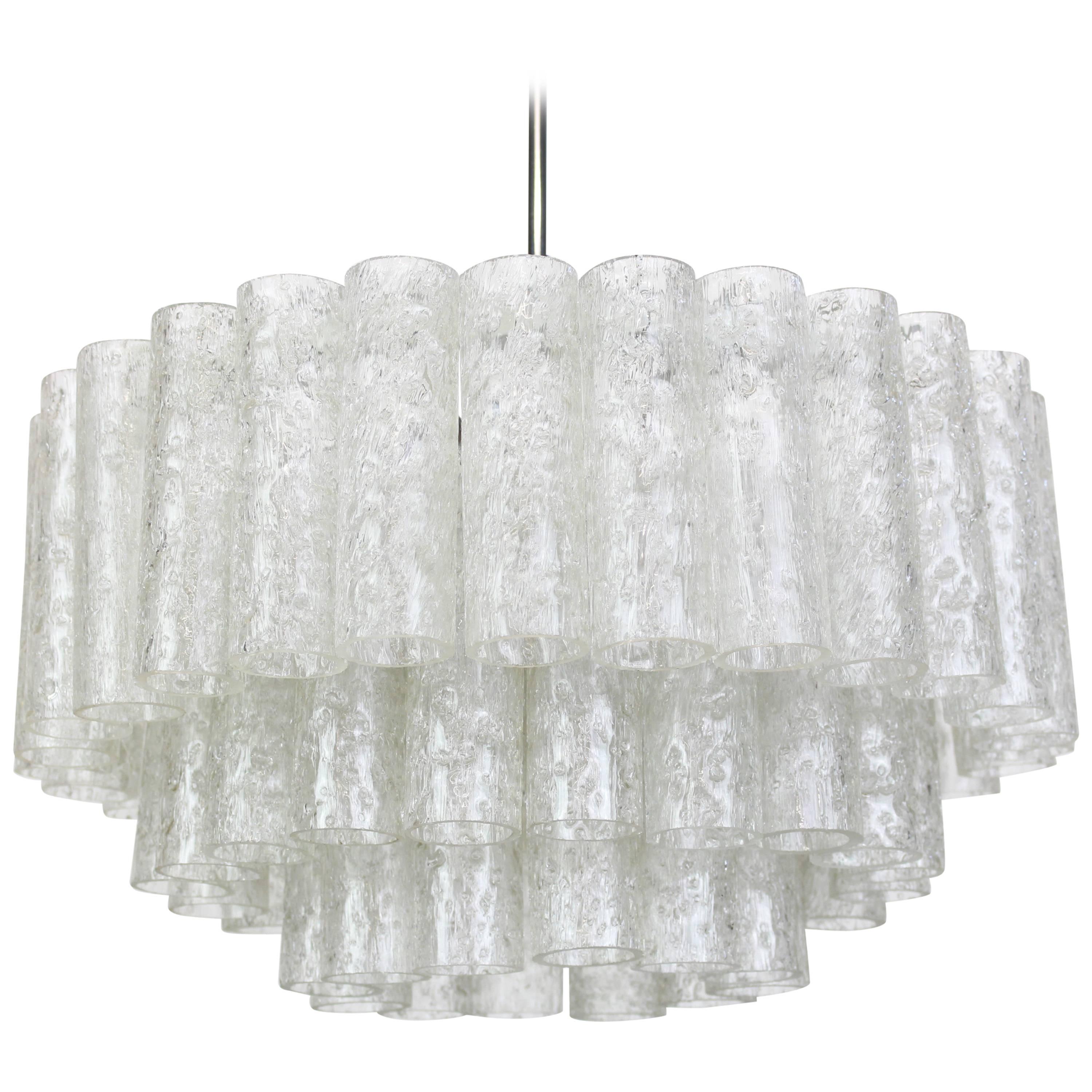 Mid-20th Century Doria Ice Glass Tubes Chandelier, Germany, 1960s For Sale