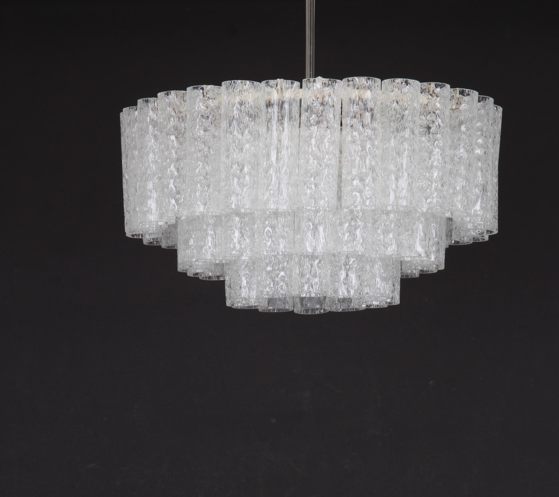 Doria Ice Glass Tubes Chandelier, Germany, 1960s For Sale 1
