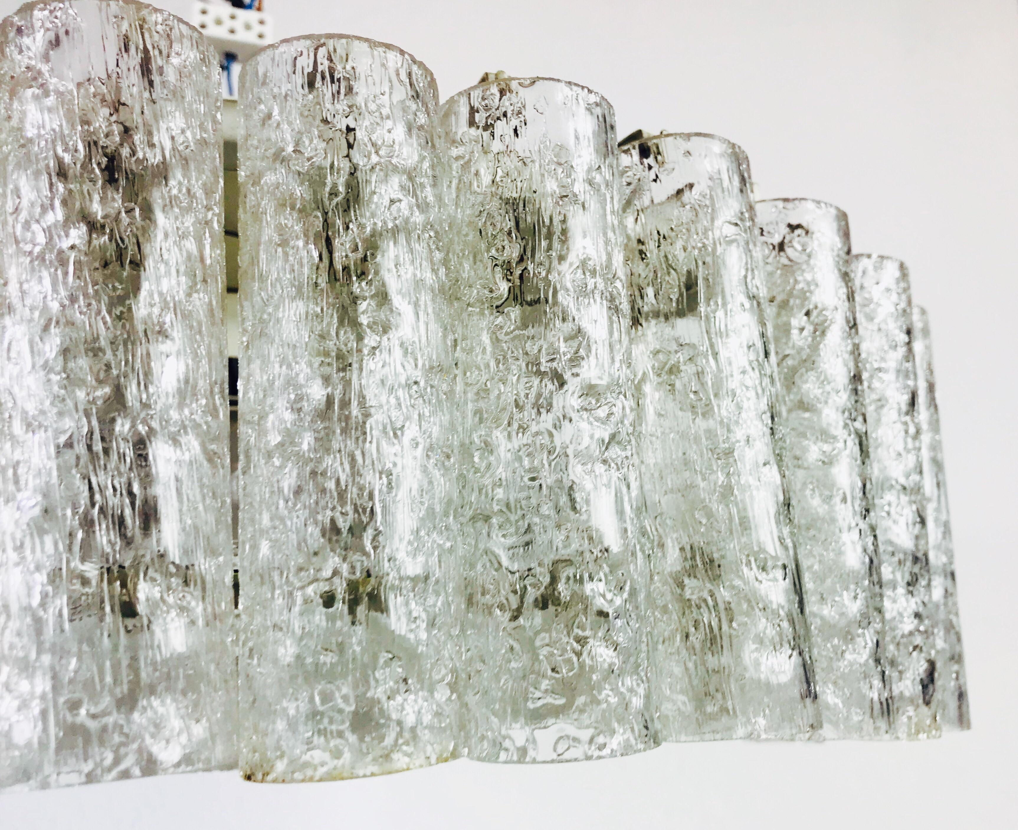 German Doria Large Crystal Ice Glass Flush Mount, circa 1960s