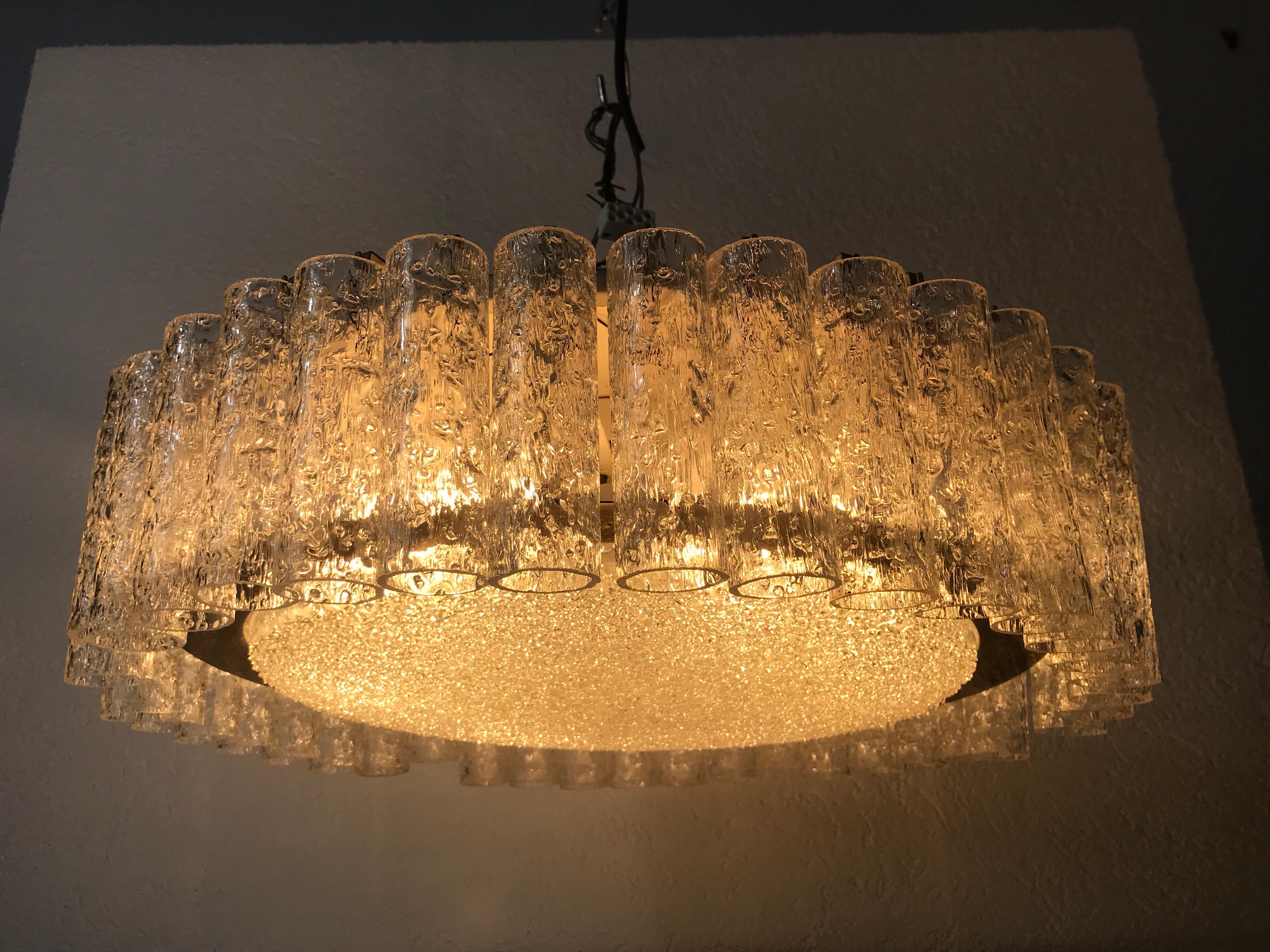Mid-20th Century Doria Large Crystal Ice Glass Flush Mount, circa 1960s
