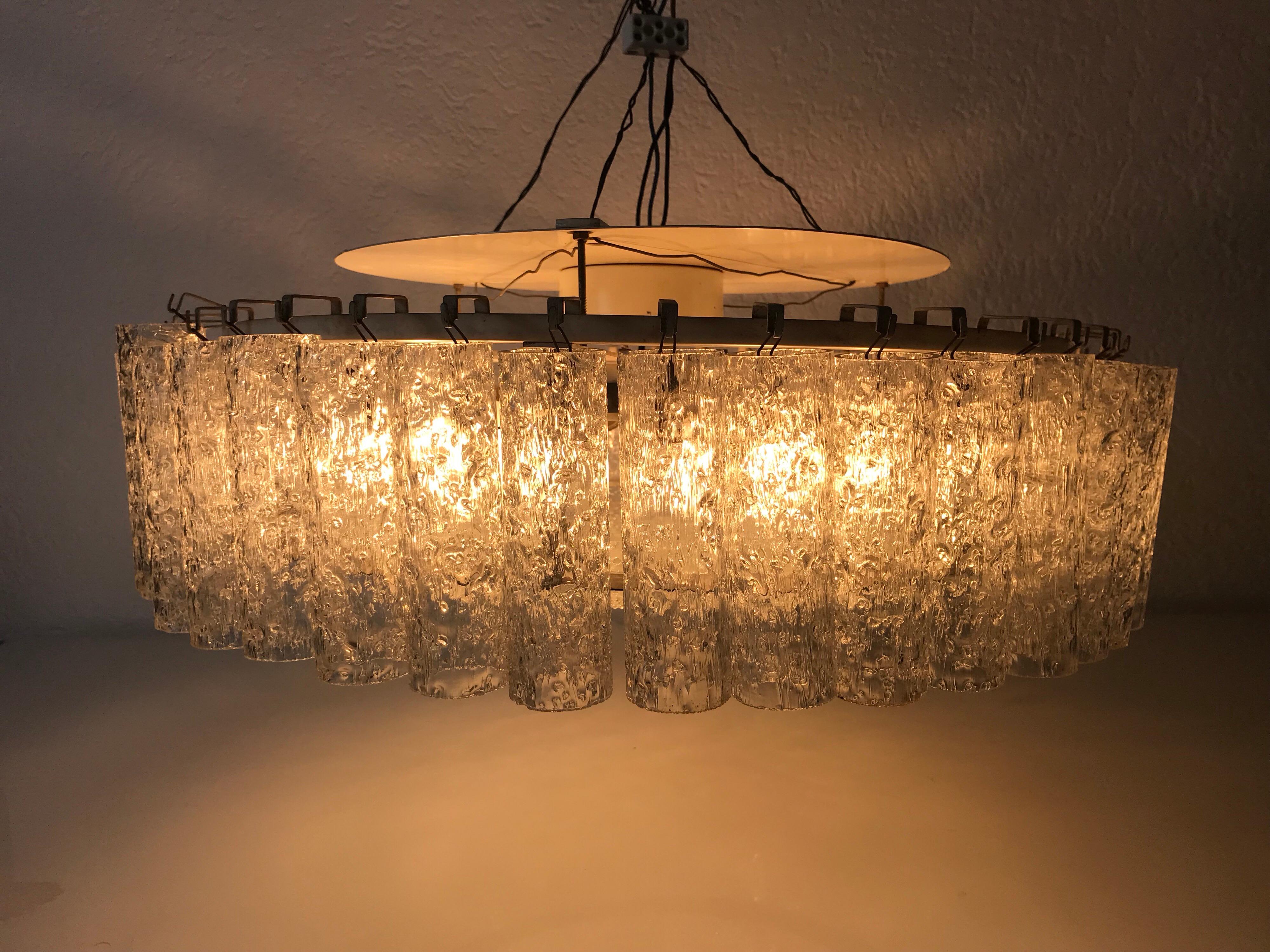 Metal Doria Large Crystal Ice Glass Flush Mount, circa 1960s