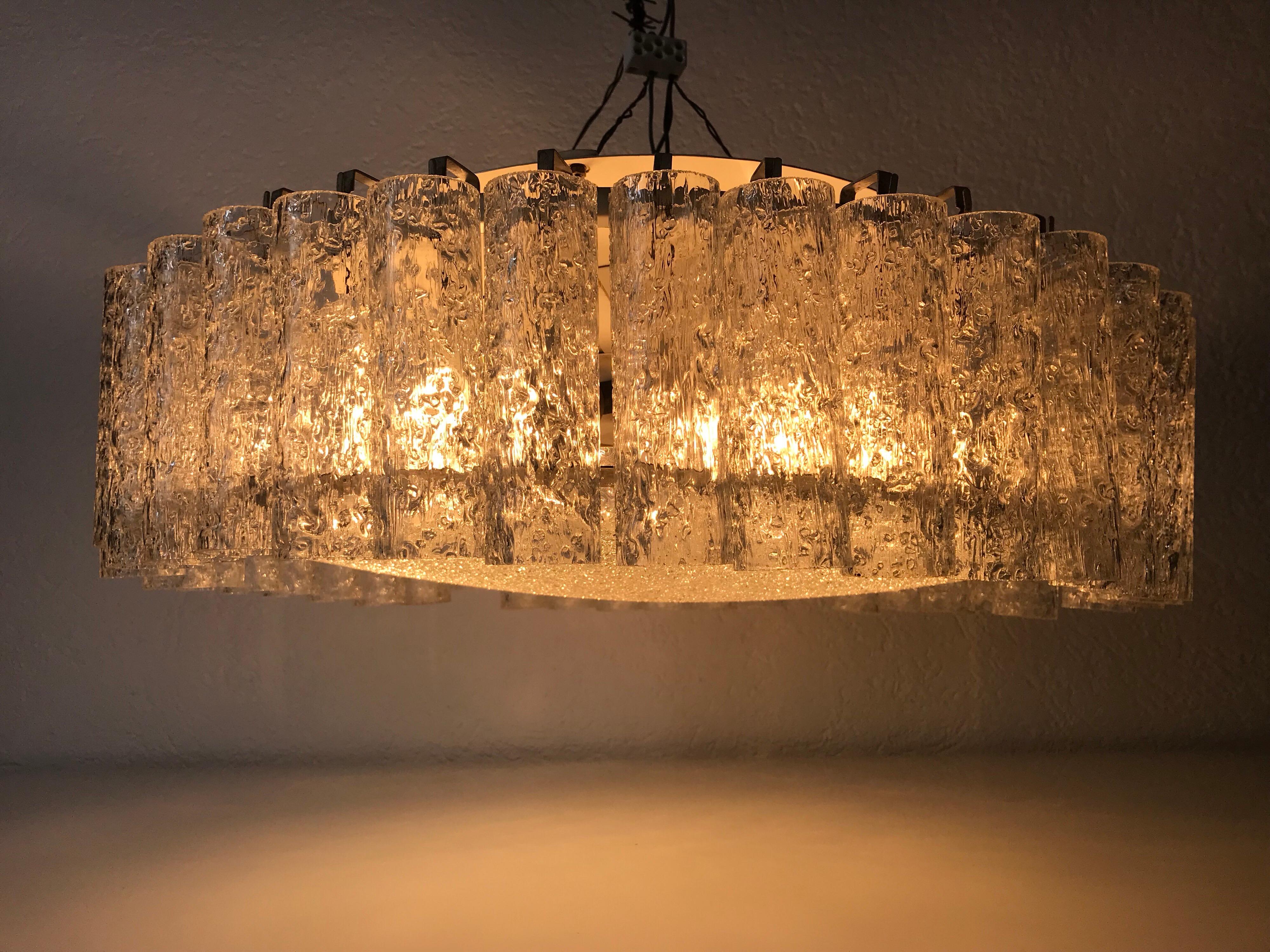 Doria Large Crystal Ice Glass Flush Mount, circa 1960s 1