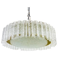 Doria Large Crystal Ice Glass Flush Mount, circa 1960s