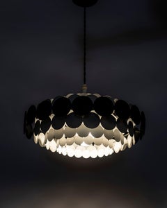 Doria Leuchten Black and White Disc Pendant Light, Germany, 1960s
