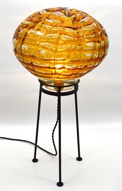 Doria Leuchten Stehleuchte mit Murano Glasschirm, Mid-Century Stil