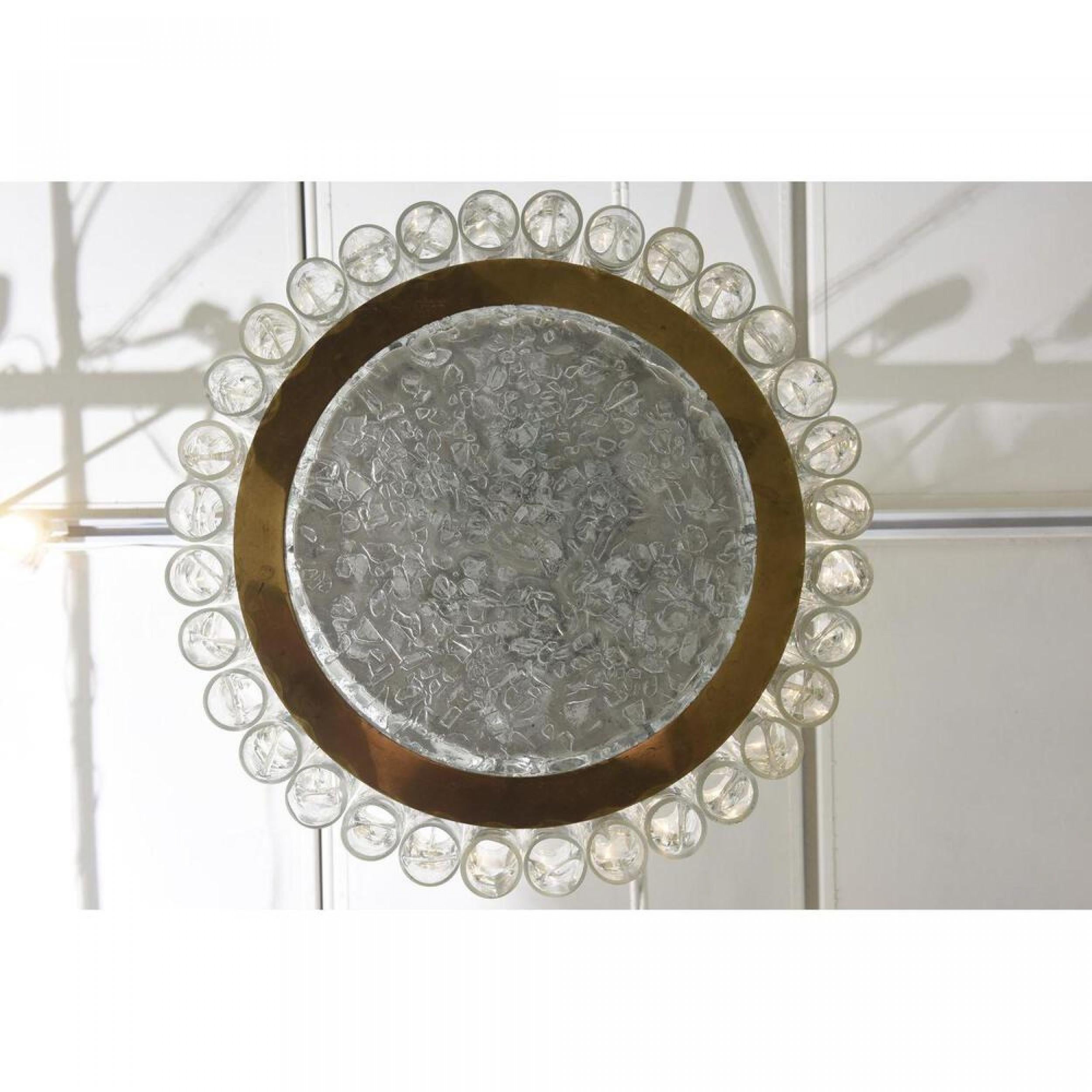 Tedesco Lampadario Doria Leuchten in vetro soffiato a mano e ottone della modernità di metà secolo in vendita