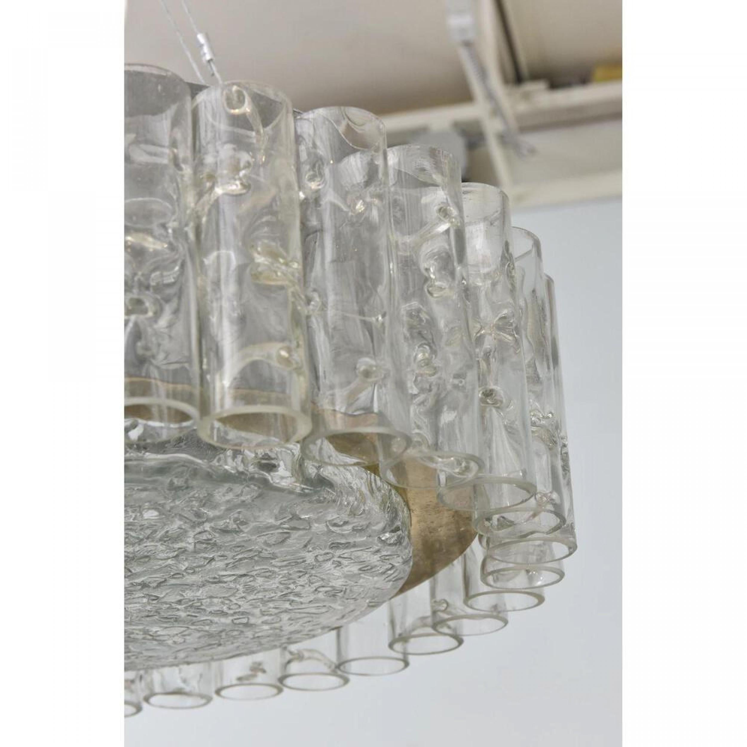 Doria Leuchten German Mid-Century Modern Hand Blown Glass and Brass Chandelier For Sale 2