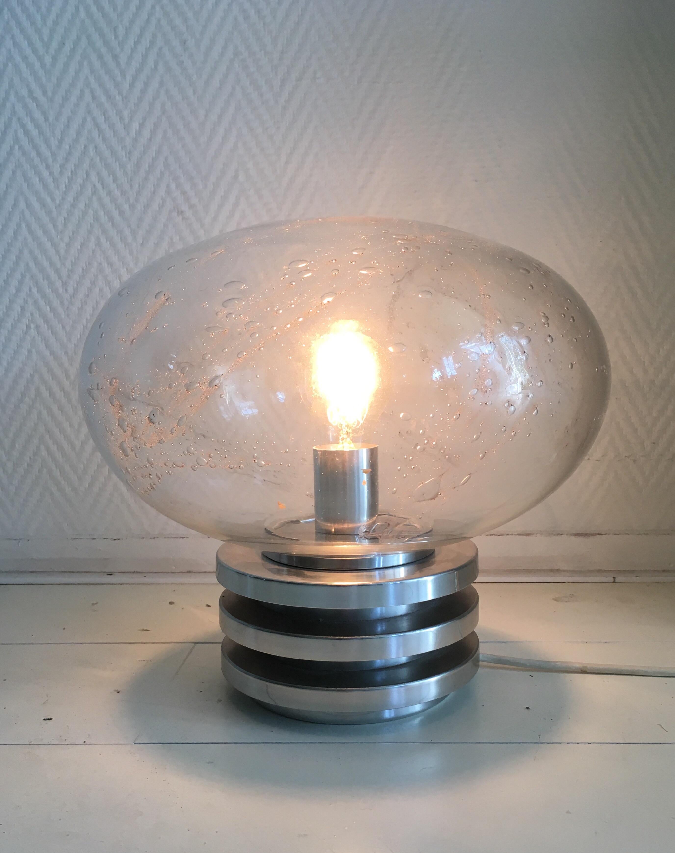 Metal Doria Leuchten Germany Space Age Table Lamp with Handblown Bubbleglass For Sale