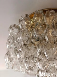 Doria Leuchten Glass and Brass Flush Mount Chandelier