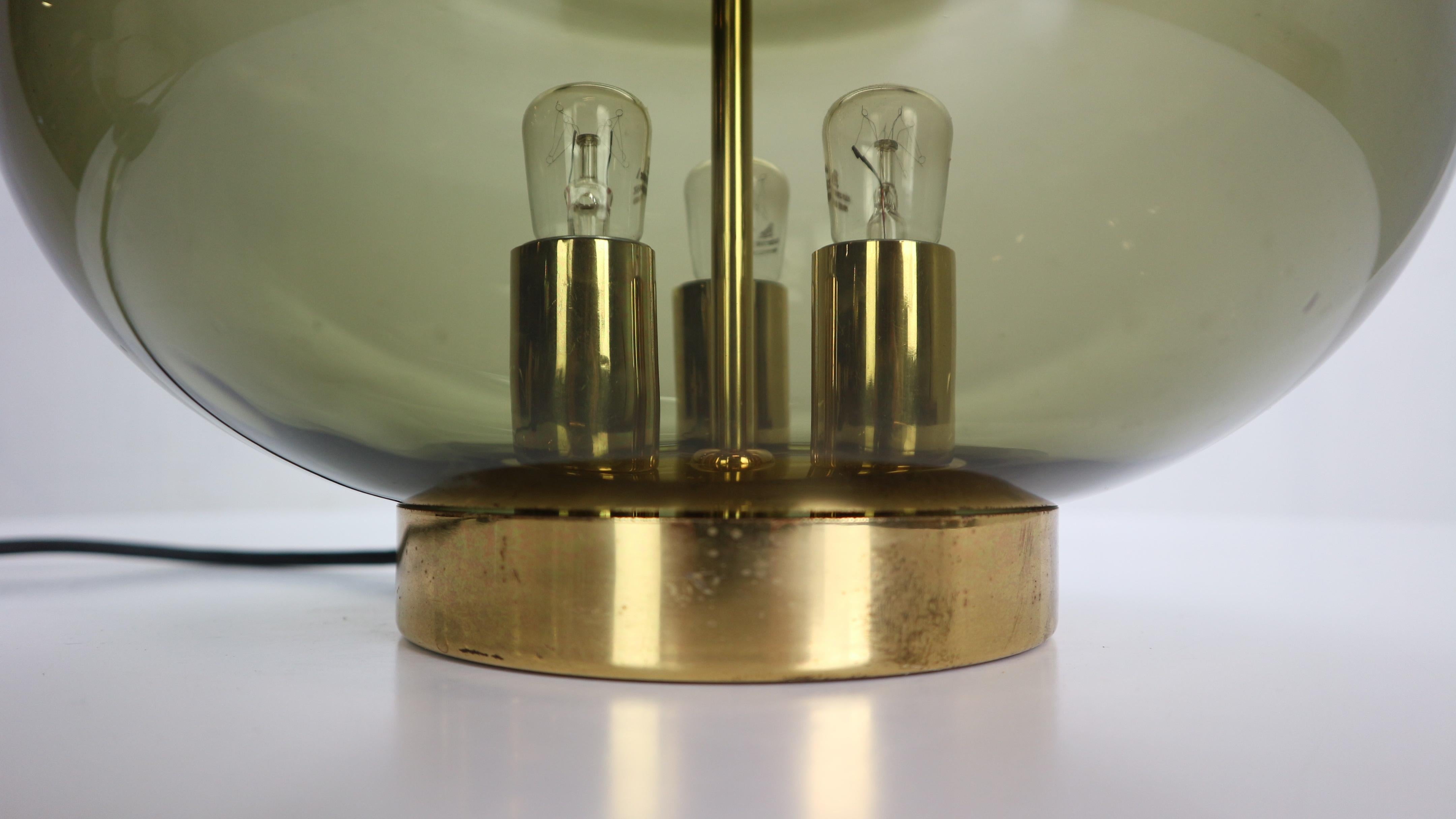 Doria Leuchten Green Glass & Brass Details Table Lamp, 1960's 4