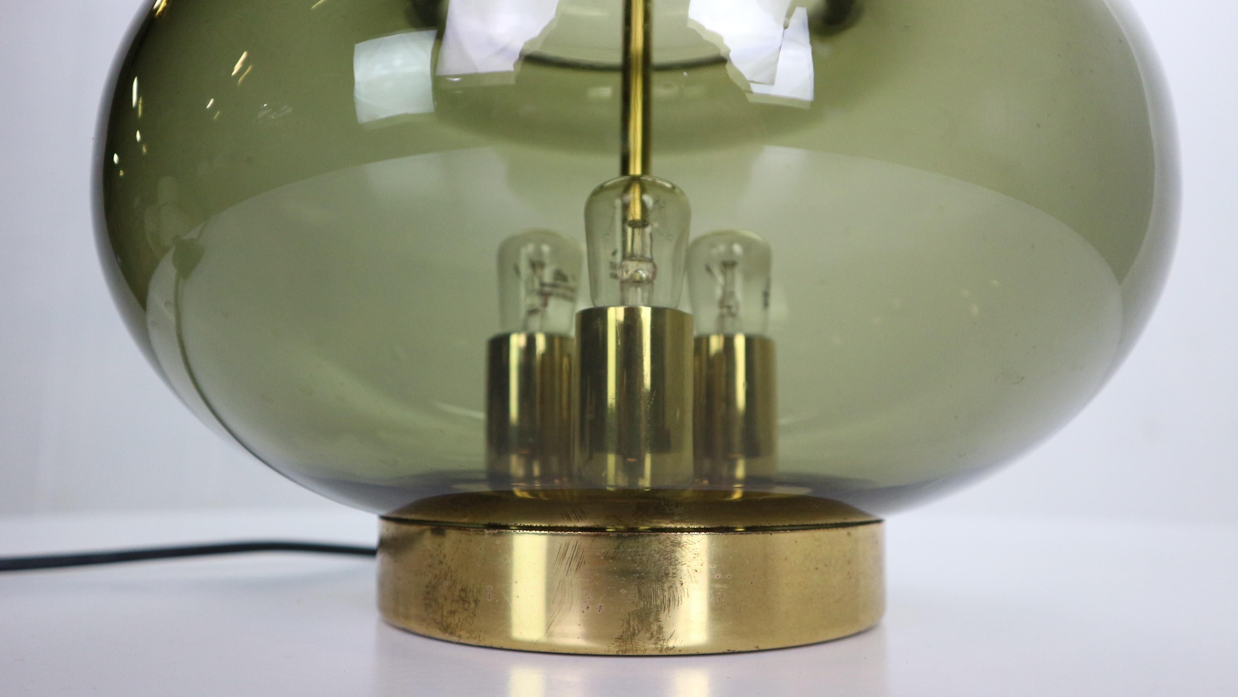 Doria Leuchten Green Glass & Brass Details Table Lamp, 1960's 5