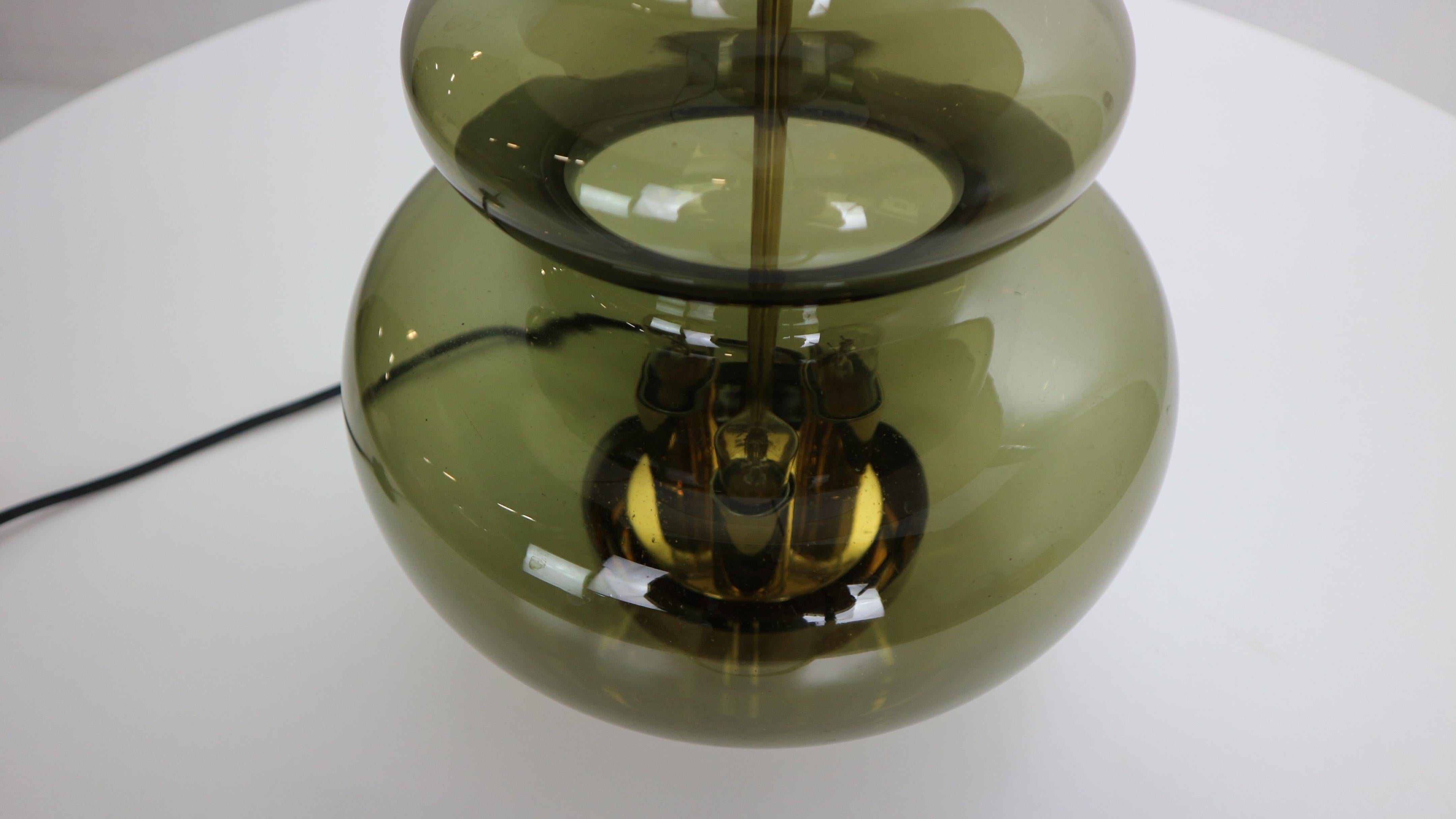 Doria Leuchten Green Glass & Brass Details Table Lamp, 1960's 6