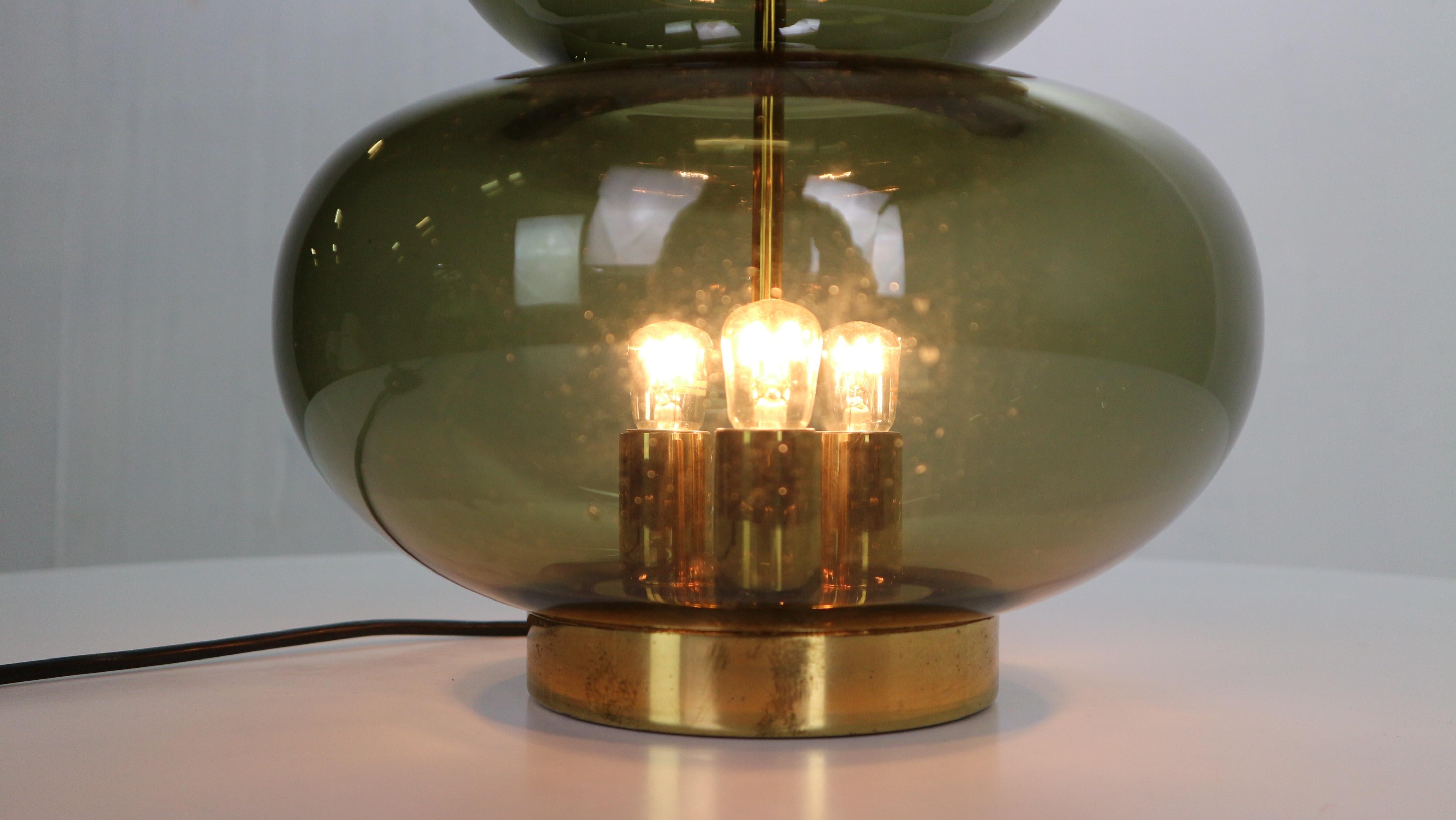 Doria Leuchten Green Glass & Brass Details Table Lamp, 1960's 7