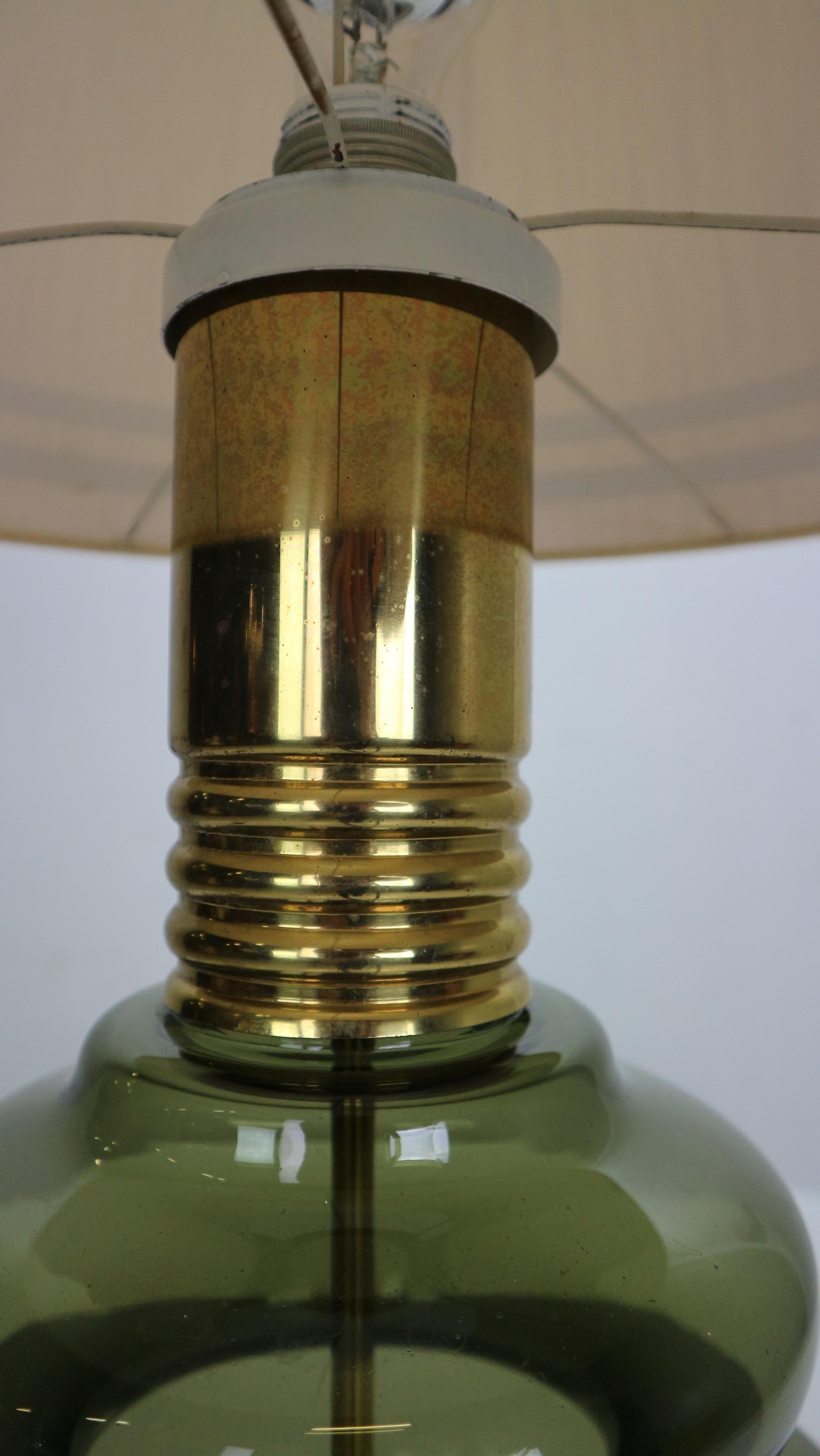 Doria Leuchten Green Glass & Brass Details Table Lamp, 1960's 9