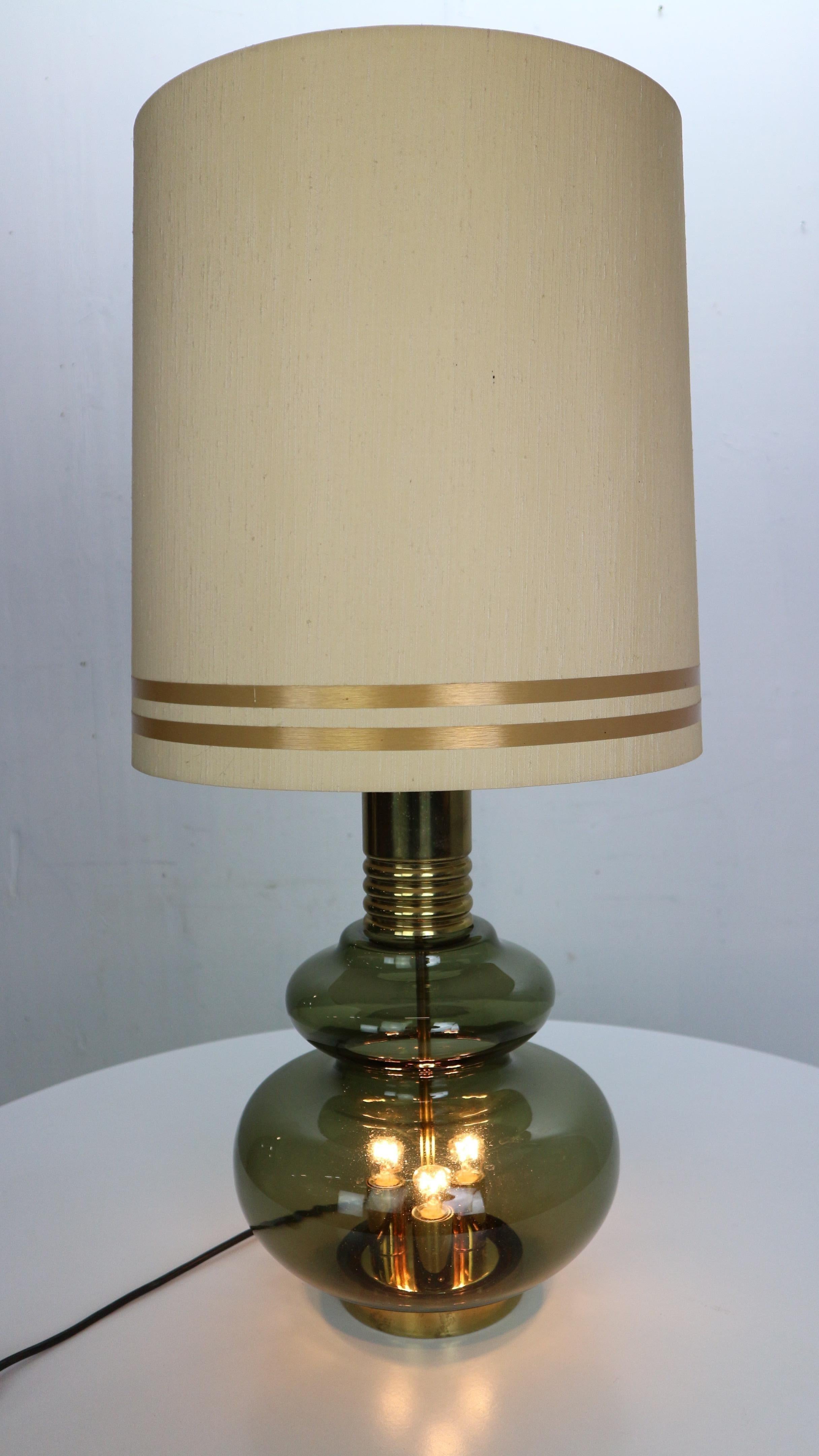 Doria Leuchten Green Glass & Brass Details Table Lamp, 1960's 1