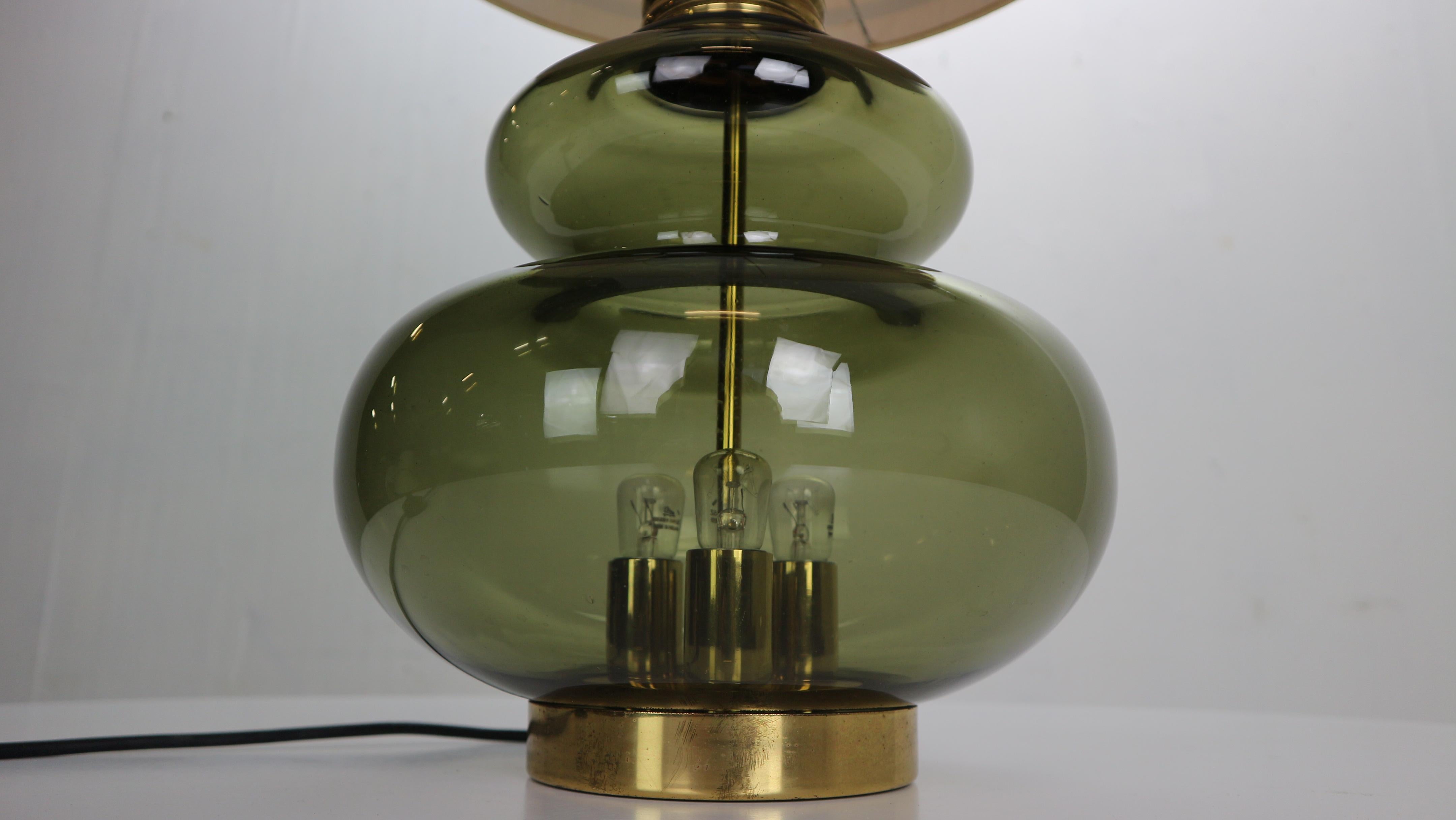 Doria Leuchten Green Glass & Brass Details Table Lamp, 1960's 3