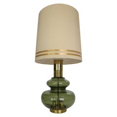 Doria Leuchten Green Glass 
Brass Details Table Lamp, 1960
s