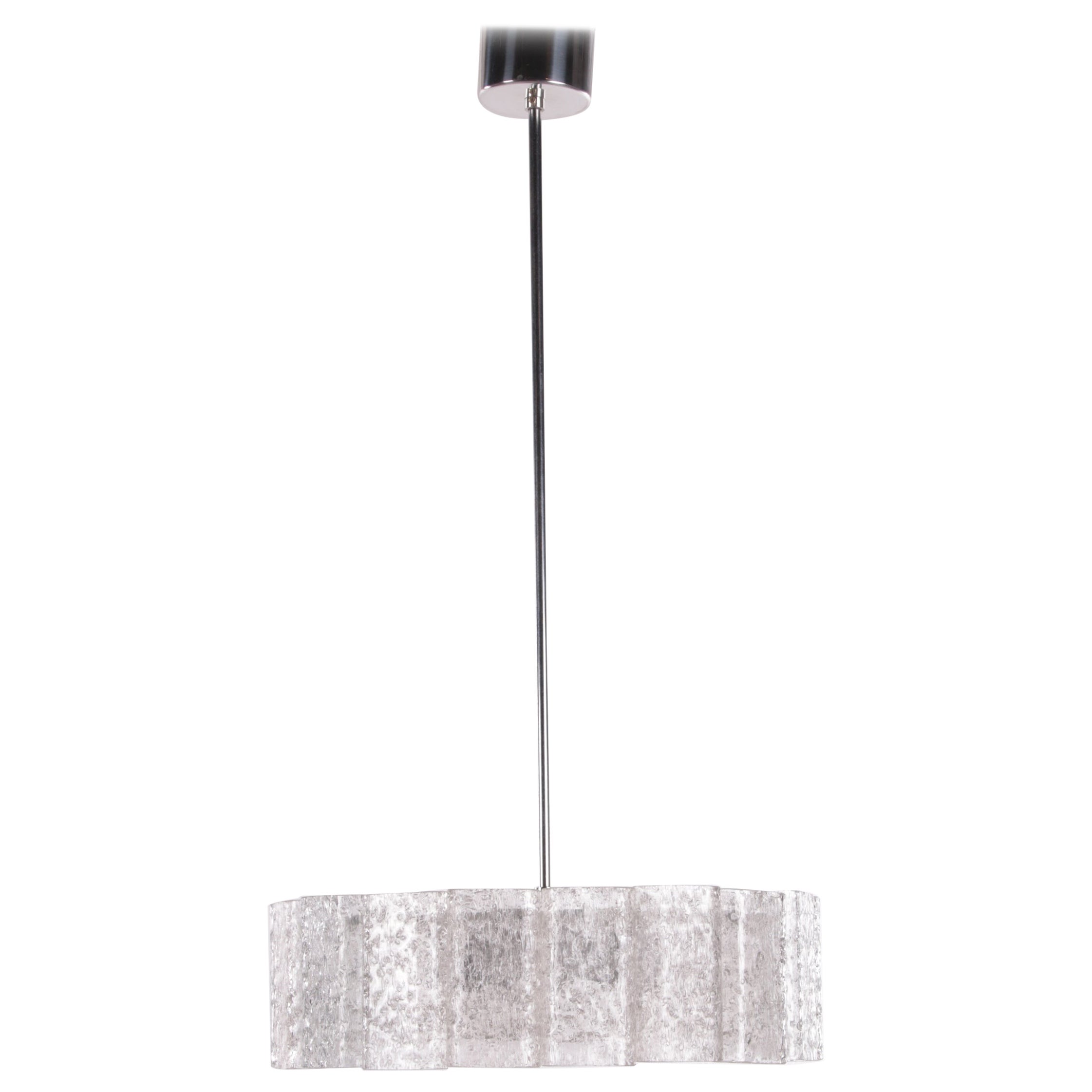 "Doria Leuchten Ice Glass Hanging Lamp with Relief Glass Cylinders, 1960s"