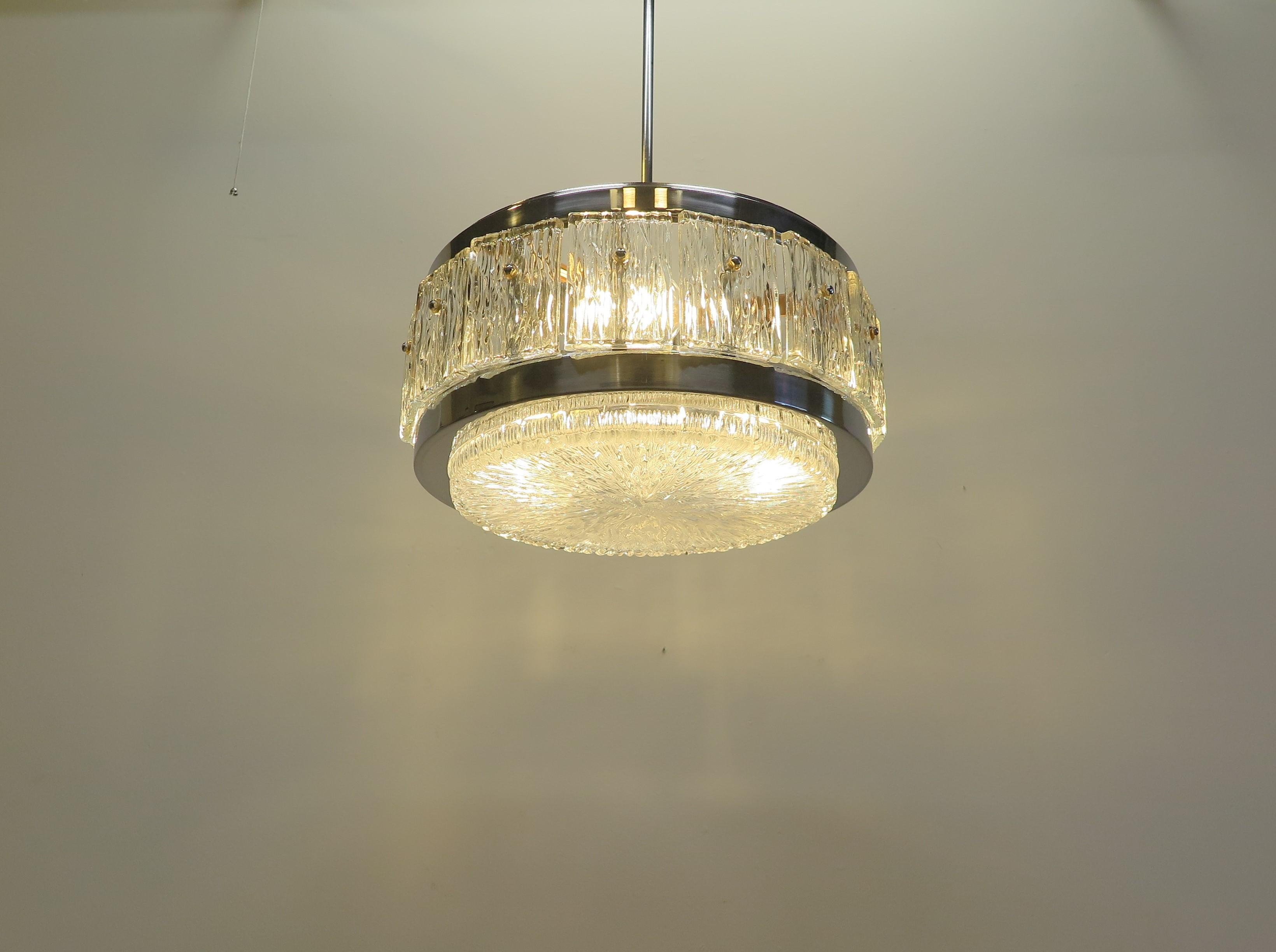  Doria Leuchten Mid Century Glass Pendant  In Good Condition For Sale In New York, NY