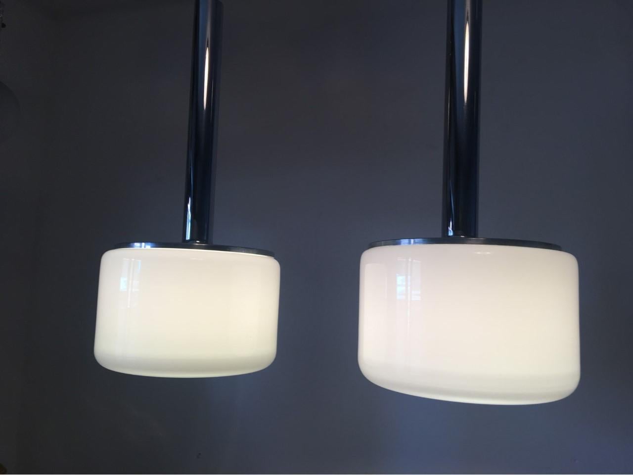 Doria Leuchten Pair of Milk Glass Pendants, 1970s For Sale 1