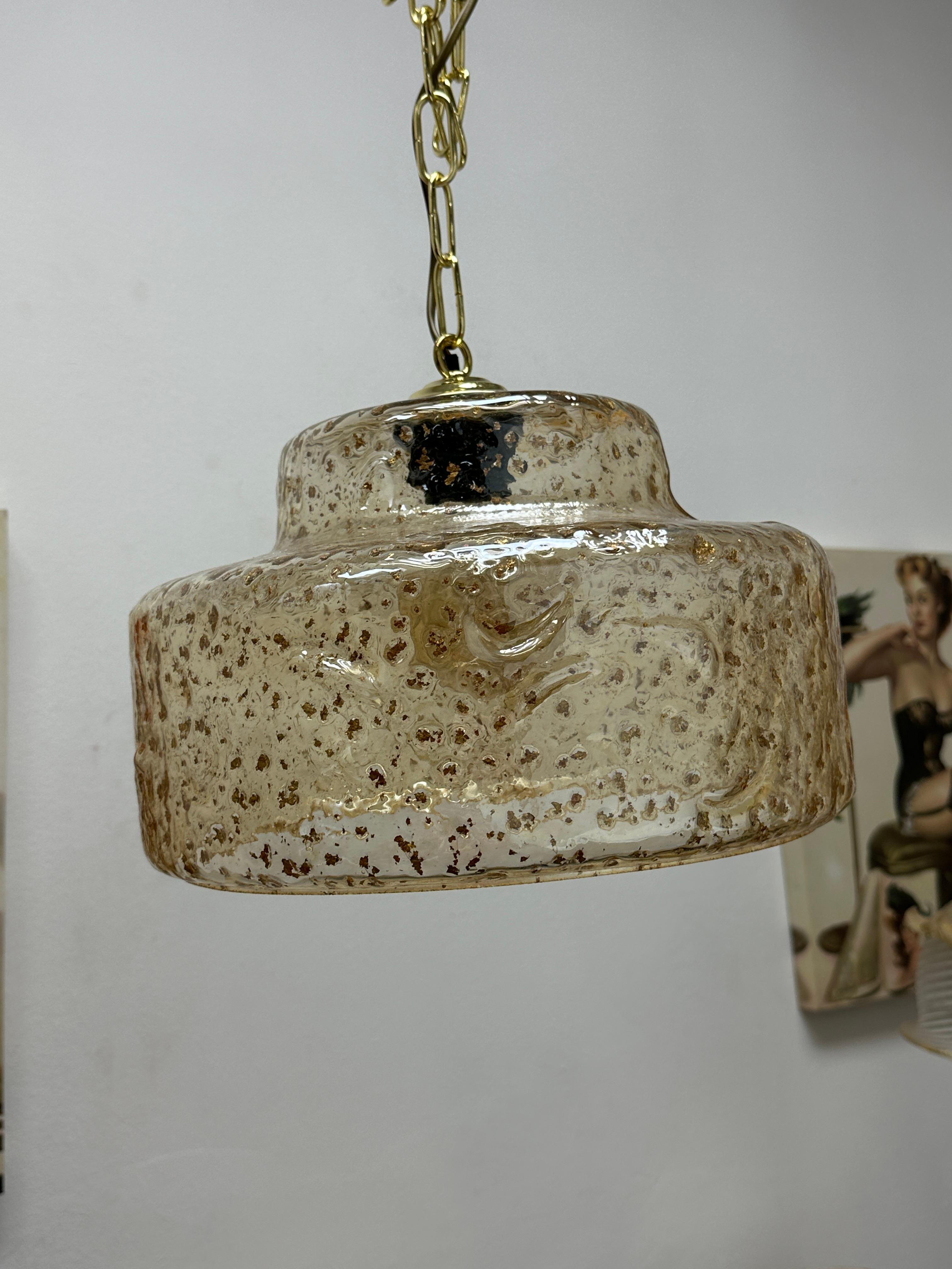 Doria Leuchten Vintage, 1960s Brutalist Gold flake Glass German Pendant Light For Sale 1